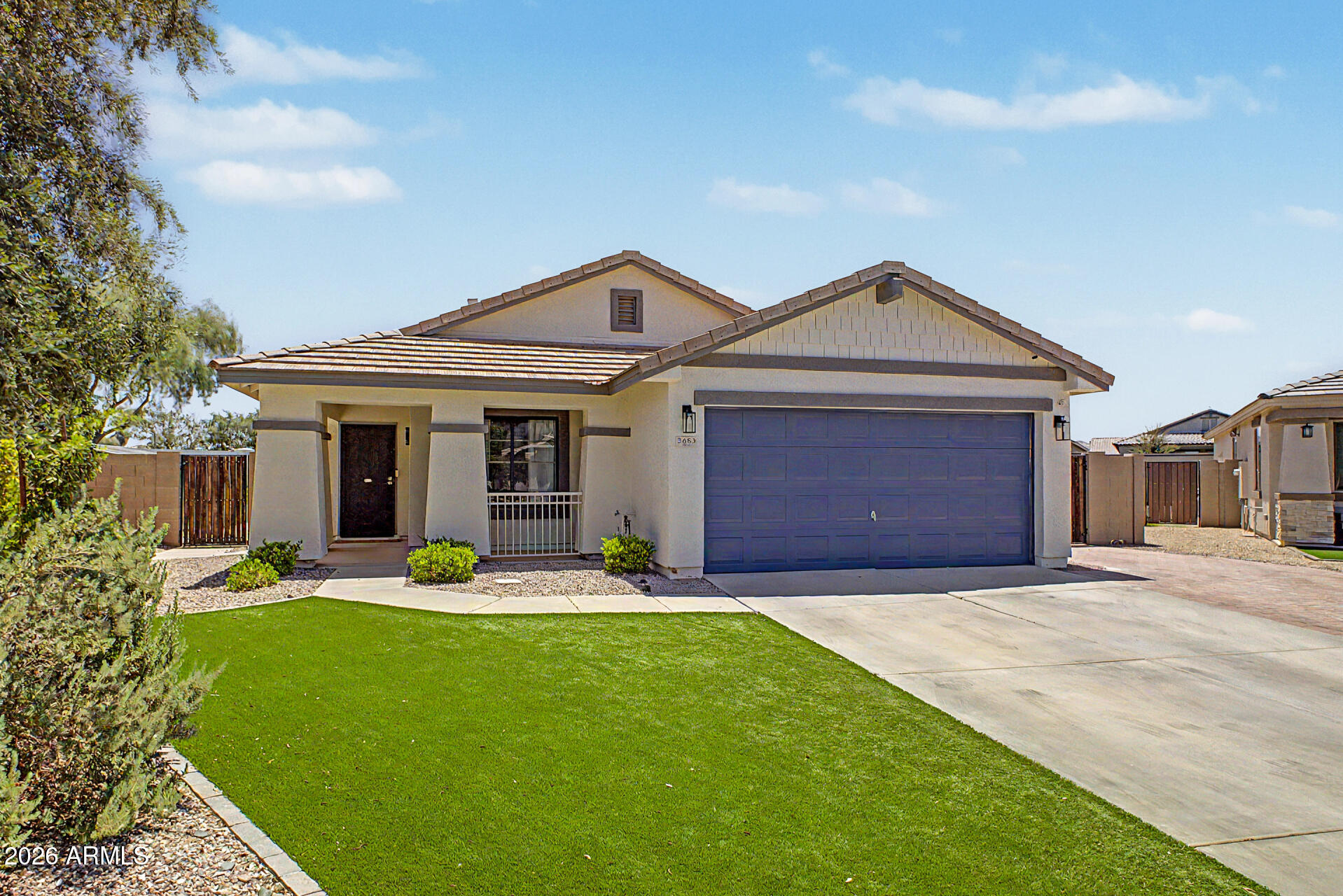 Welcome to the highly sought-after Morning Sun Farms community! This beautifully updated 3-bedroom, 2-bath single-level San Tan Valley home sits on a premium corner lot just over a quarter acre and offers the perfect blend of comfort, style, and efficiency. Enjoy the benefits of a 14 KW owned solar system, helping virtually eliminate SRP electric bills! Step inside to a light, bright, and inviting floor plan featuring updated wood-look tile plank flooring, fresh paint, stunning quartz countertops, and two fully remodeled bathrooms. The spacious layout creates a warm and welcoming feel from the moment you enter. Rarely do lots of this size become available! The expansive custom backyard is built for entertaining and relaxation with a sparkling pool and plenty of space to enjoy Arizona living. The oversized side yard includes an RV gate for convenient backyard access and added flexibility. Conveniently located near shopping, restaurants, schools, and the scenic San Tan Mountains. Don't miss this incredible opportunity!