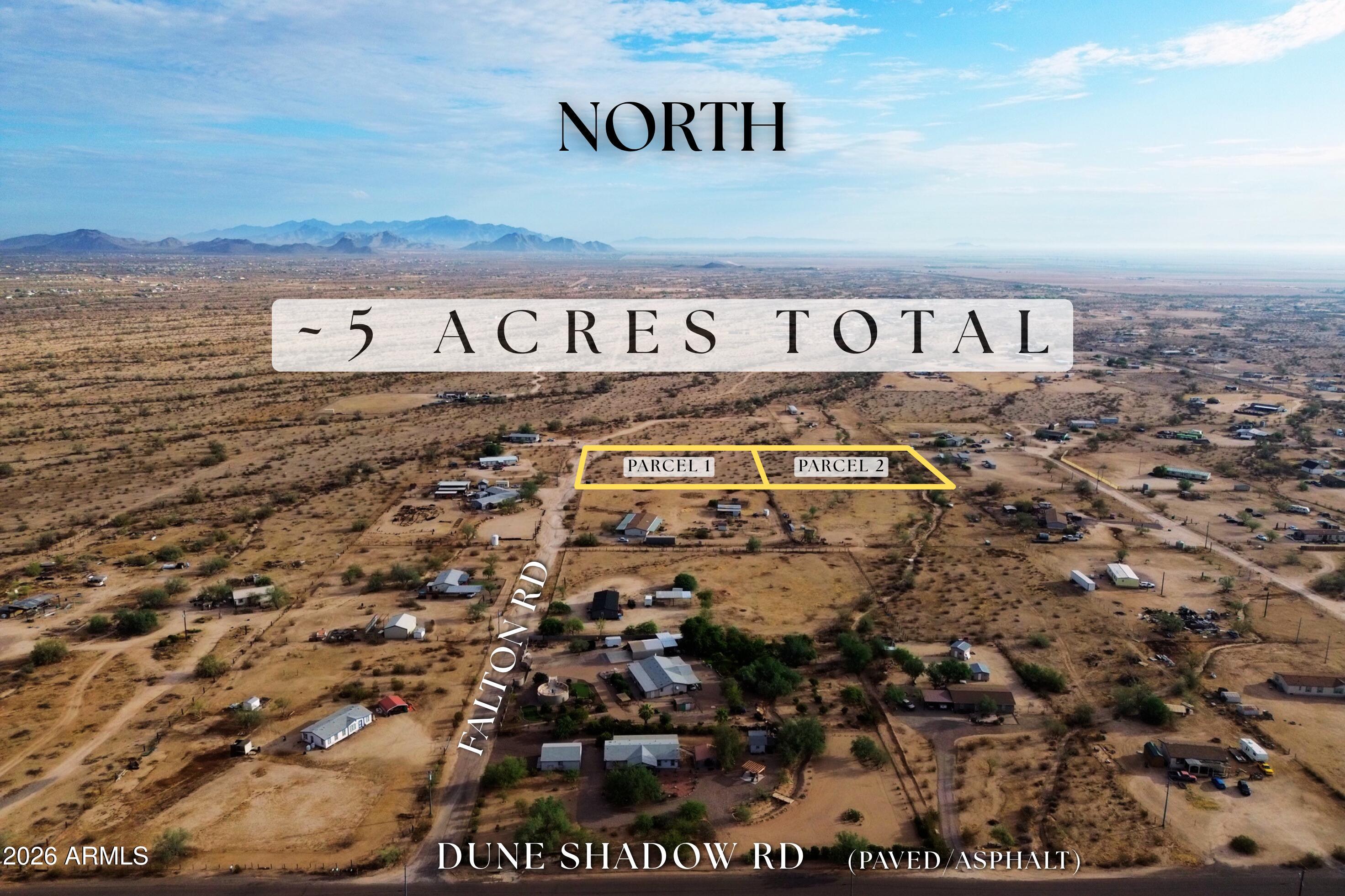Nearly 5 acres of GR-zoned raw land in the fast-growing Maricopa/Amarillo Valley corridor of Pinal County. This two-parcel offering is a blank canvas for the life you've been picturing--build your dream homestead, spread out with room for horses and toys, or stake your claim as the area keeps booming. Shared well access is already in place and the wide-open Arizona sky does the rest. No HOA, no crowding--just space, freedom, and possibility. Within 30 minutes of Harrah's Ak-Chin Casino and an easy run to everything Maricopa has to offer.