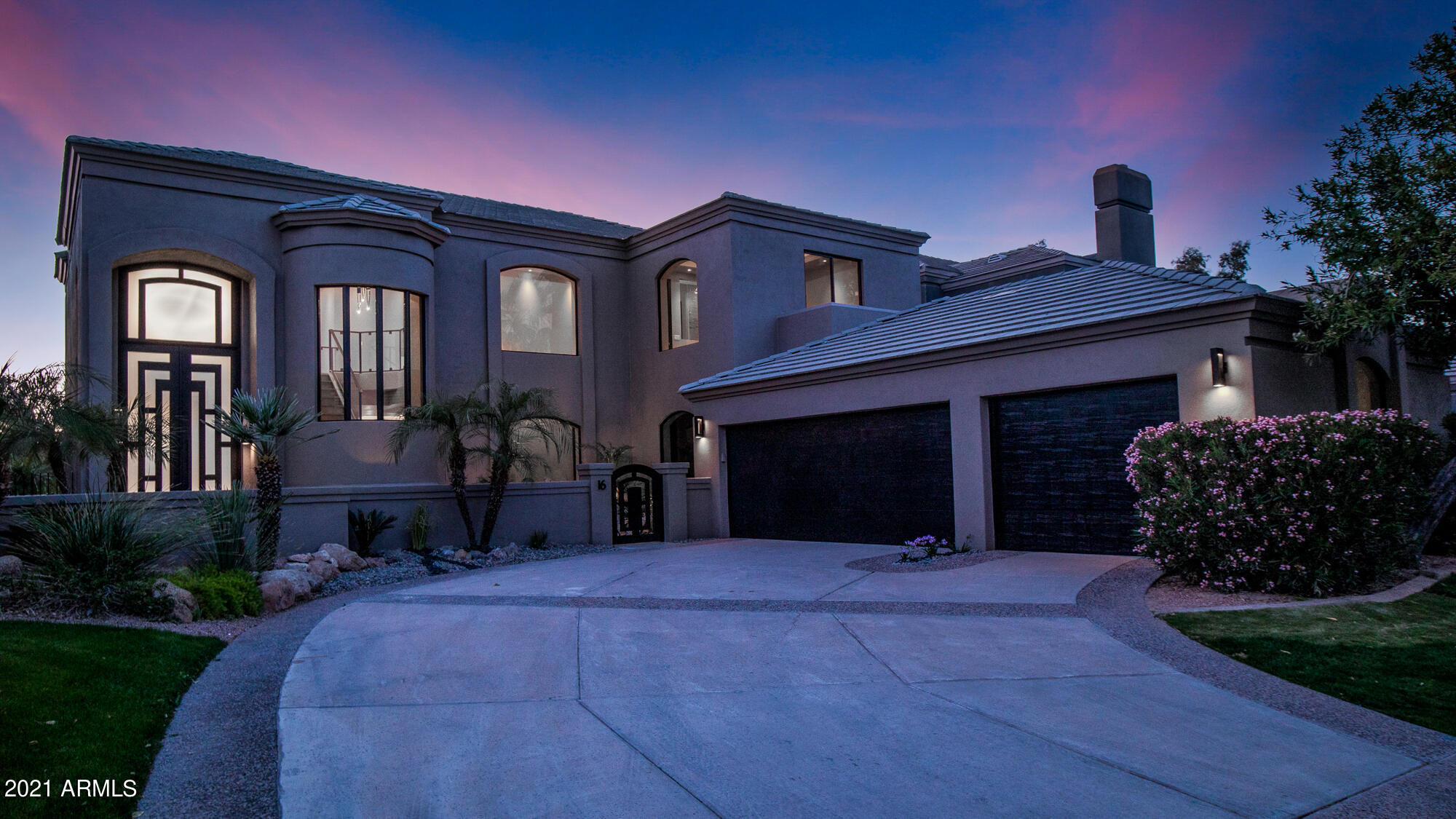 Come experience this COMPLETE RENOVATION located on a fabulous golf course lot in gated Enclave, floor plan redesigned featuring  2 master suites one DOWNSTAIRS, Extraordinary light fixtures , natural wood floors, All bedrooms ensuite with walk in closets,  Incredible materials used throughout including QUARTZ, MARBLE, SLATE in  baths and kitchen , Rare 3 car garage, SUNSETS AND MAGNIFICENT  VIEWS OF THE ARROYO GOLF COURSE! ,