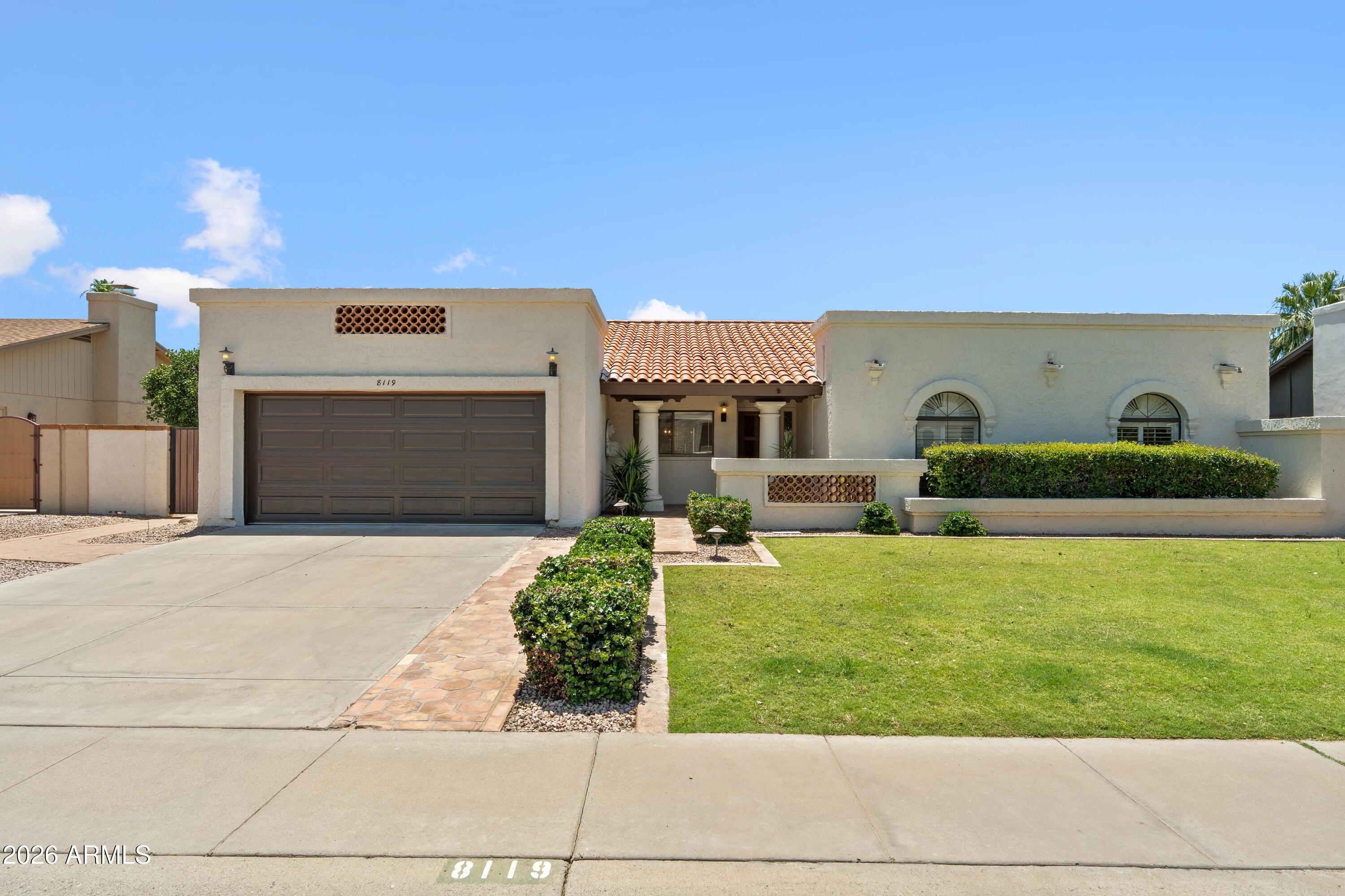 Experience the best of Scottsdale living in the heart of McCormick Ranch! This ideally positioned home is steps from the coveted greenbelt and sits on a quiet cul-de-sac street on a large, private, interior lot, within the highly sought after 3 C's school district. The backyard is everything buyers love about McCormick Ranch-lush mature landscaping, citrus and fruit trees, expansive outdoor living space, and a sparkling pool creating the perfect private retreat. Inside the dramatic vaulted ceilings elevate the main living and dining spaces while the flexible floor plan offers a variety of options for gathering and entertaining. Fresh interior paint, travertine flooring throughout and a new garage door add to the move-in ready appeal in one of Scottsdale's most charming communities. Perfect for buyers wanting both immediate livability and future potential, this home offers the flexibility to enjoy now while updating and personalizing over time to fit your vision. The combination of location, lot, lifestyle, and value makes this one of the best opportunities currently available in McCormick Ranch!