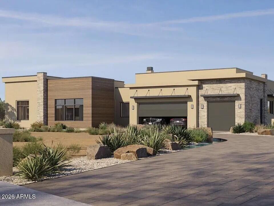 Modern new construction in North Scottsdale featuring striking contemporary architecture and thoughtfully designed living spaces. This home offers an open-concept floor plan with expansive great room, designer kitchen, and seamless indoor-outdoor flow--ideal for both everyday living and entertaining. Premium finishes throughout, including custom cabinetry, upscale surfaces, and curated fixtures, reflect today's modern aesthetic. Spacious bedrooms, elegant baths, and a private courtyard enhance livability and design appeal. Set within a gated North Scottsdale community, the residence is moments from world-class golf, scenic hiking and biking trails, fine dining, and upscale shopping -- delivering an elevated lifestyle in one of the Valley's most desirable locations. Completion scheduled for February 2027.  This is a rare opportunity to personalize your dream home in one of Scottsdale's most desirable areas.