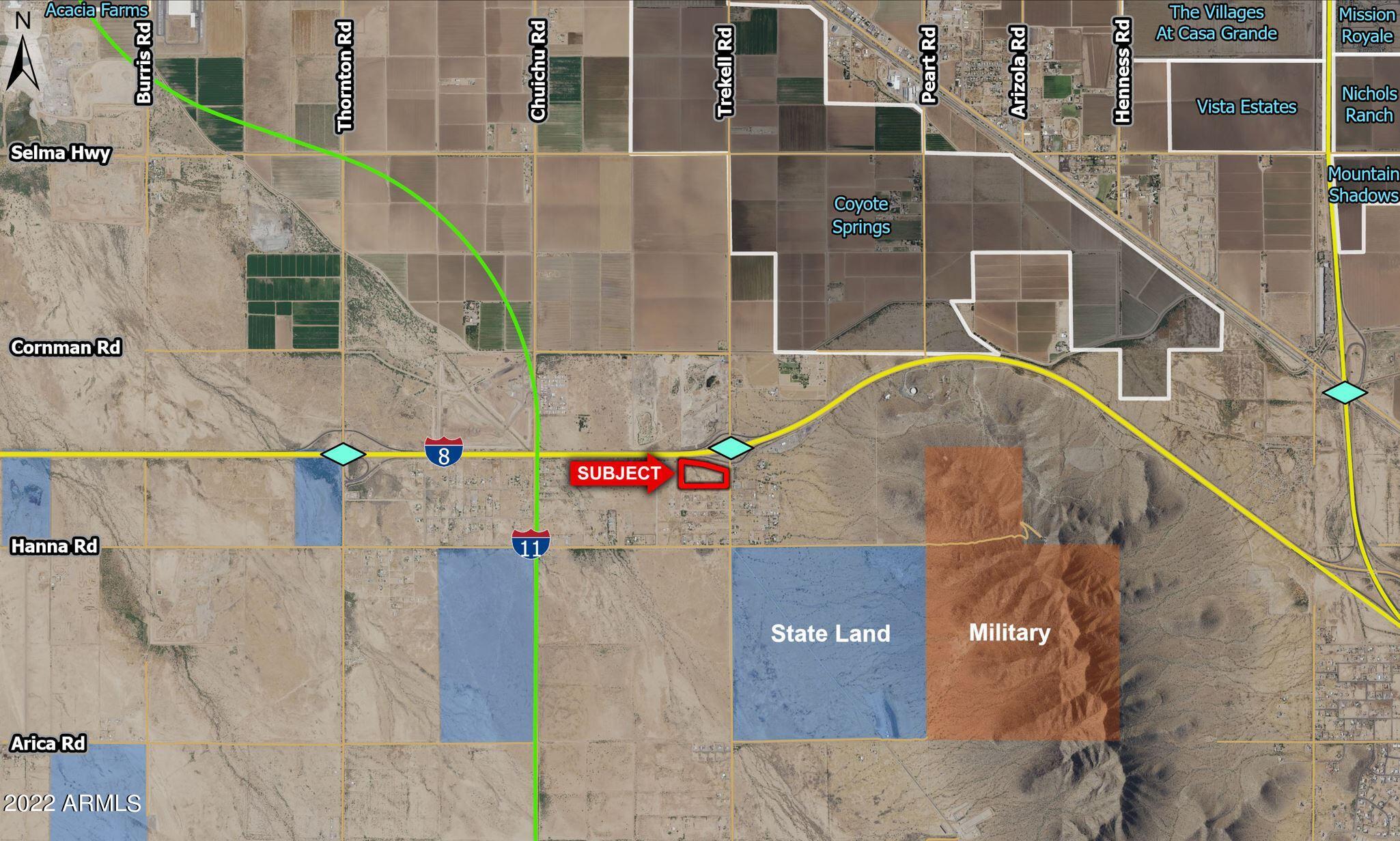 Property is located along I-8 at one of only a few Interchanges in the area. Interstate 11 planned 1 mile to the west of the property. Water is located at the SEC of the property. Seller will entertain all offers. Great investment or 1031 Exchange.