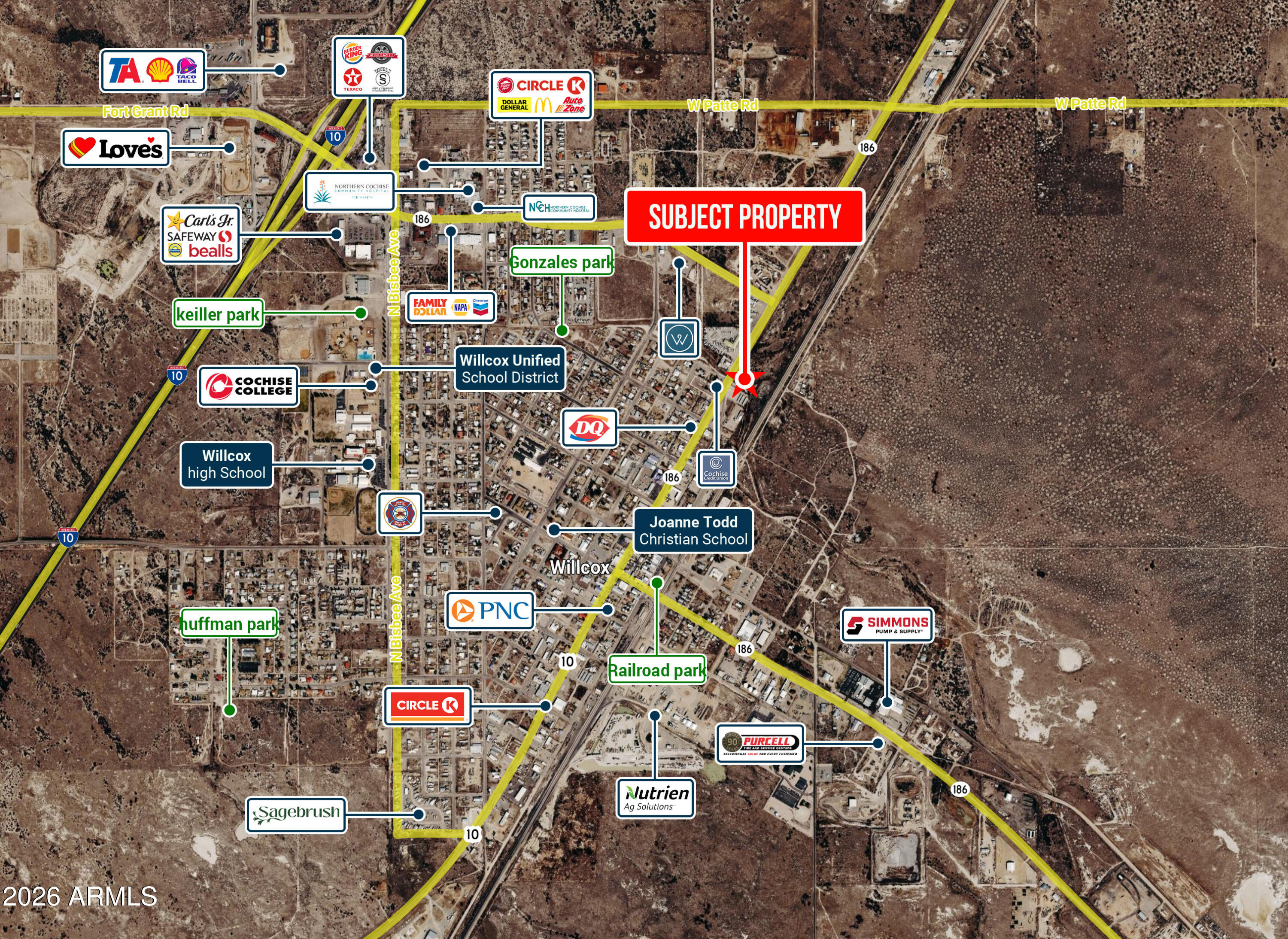 Let's make a deal! Industrial zoned property in Willcox. Caddy corner to brand new Cochise Credit Union. Property is in the floodplain. 2 separate parcels were combined into this one parcel.