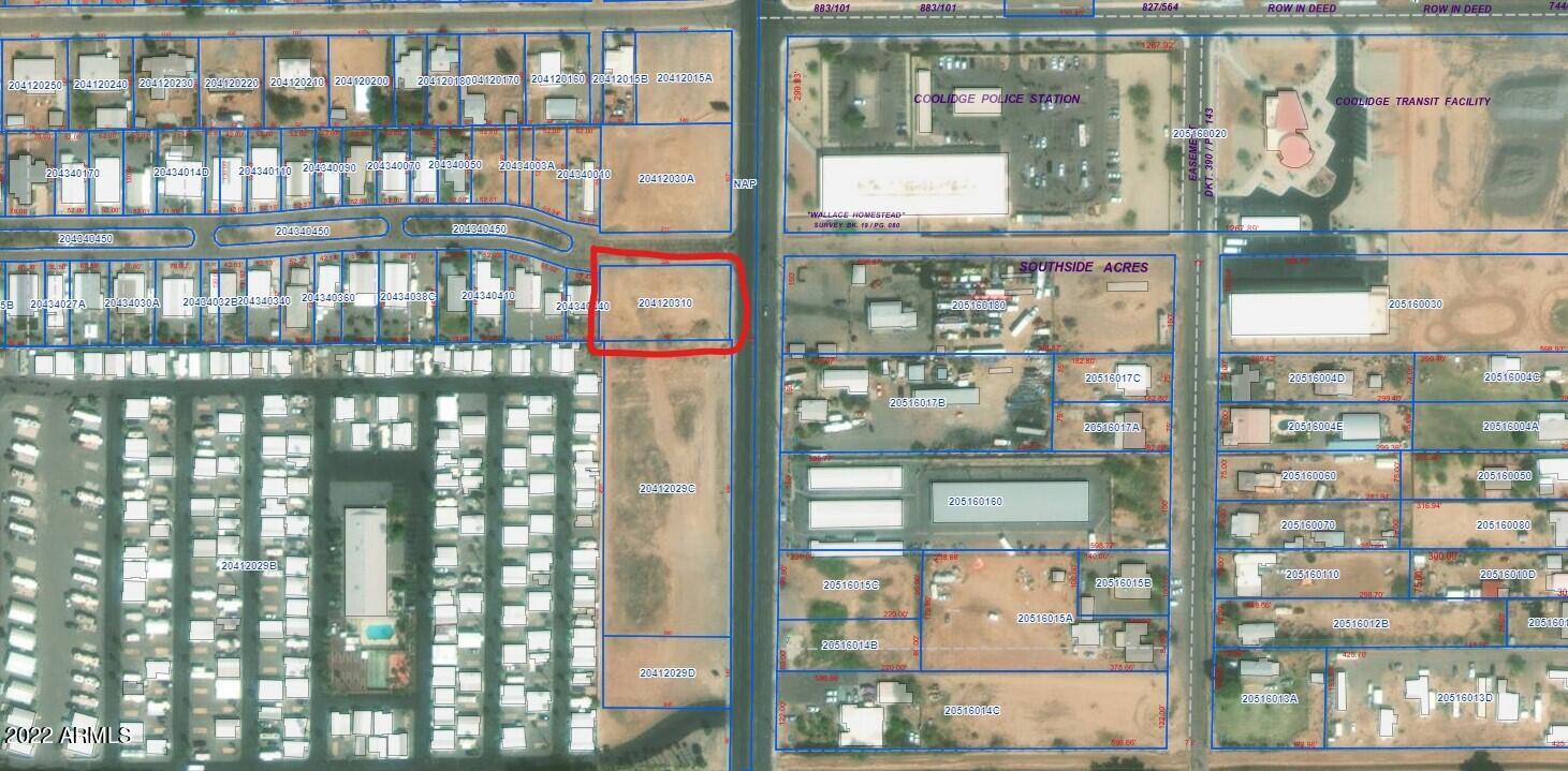 Coolidge is a City moving forward, and these lots are in excellent high traffic locations.  
This lot is Zone C-3 on a corner lot on a high traffic location, great for all types of businesses.  This lot is deeper than most on Arizona Blvd, and wider than most as well.  you have 115 foot frontage on Arizona Blvd (Hwy 87/287, makes it a great location for many businesses.    Check the document page for allowed business in this area.