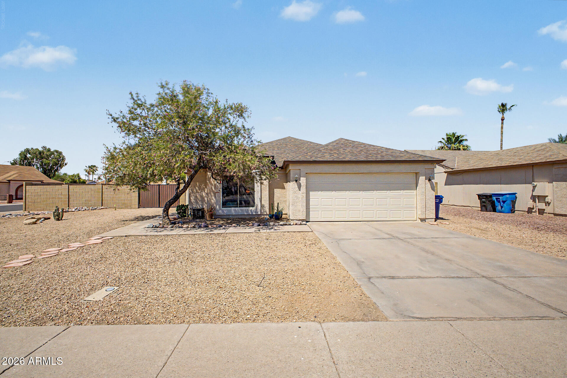 This exceptional 3-bedroom, 2-bathroom home offers the perfect blend of style, comfort, and freedom to do as you please with no HOA overlords. The thoughtfully designed split floor plan offers privacy by separating the primary suite from the secondary bedrooms. A stunning kitchen is the heart of the home, serving as a focal point for gathering & entertaining. Step outside to a beautifully appointed backyard featuring a gorgeous pool w/ shade sail, a covered patio, and flexible space to create your dream garden, play area, or extended outdoor living area. The corner lot location provides a larger than expected yard that is only limited by your imagination. No neighbors behind or to the immediate west, offering even more privacy. This is a truly remarkable property that is sure to impress.. Recent updates include windows and back and garage entry doors, roof, rv gate, raised wall height, water heater, pool resurface, garage door, and carpet in just the right places.