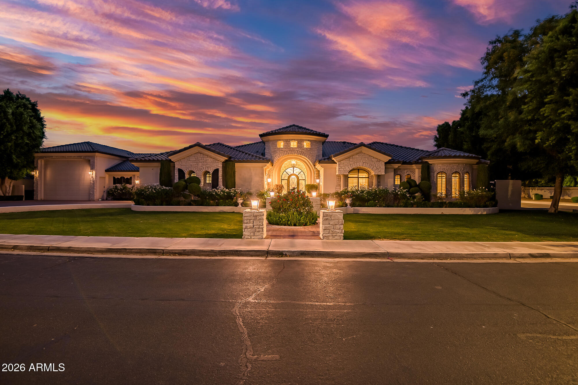 Every inch of this 5,000+ sq ft estate has been considered -- upgraded flooring, countertops, cabinetry, and three new AC units, all modernized in 2023. The primary suite is a private retreat with its own courtyard, fireplace, sauna, and fully remodeled bathroom. A home gym, executive office, and smart home AV set the tone inside, while the resort grounds deliver a pool, spa, pickleball court, pizza oven, and private dog run. Extra wide RV garage plus 3 cars. No HOA.