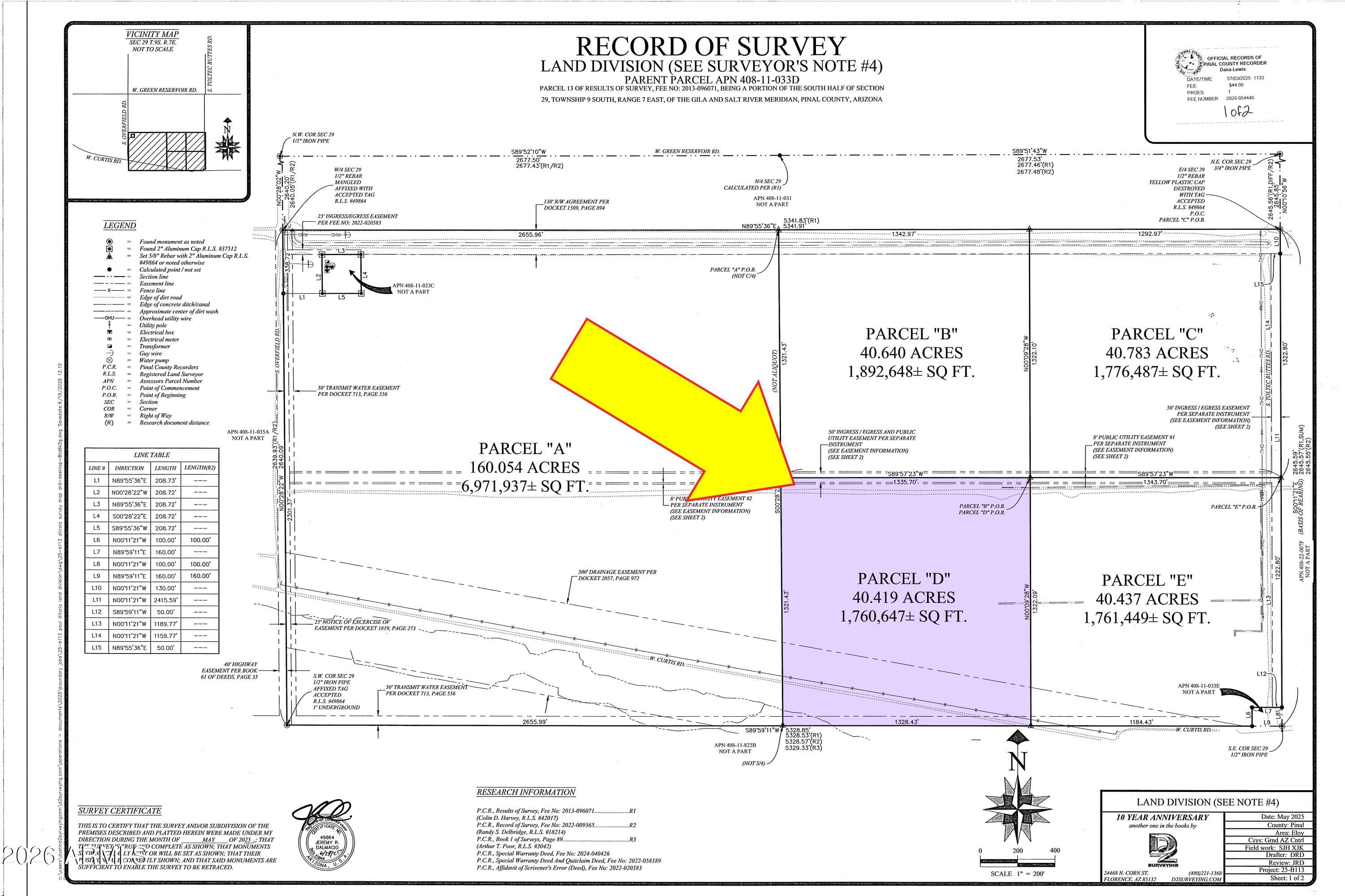 No subdivision - Parent Parcel APN 408-11-033D PARCEL ''D'' - Land