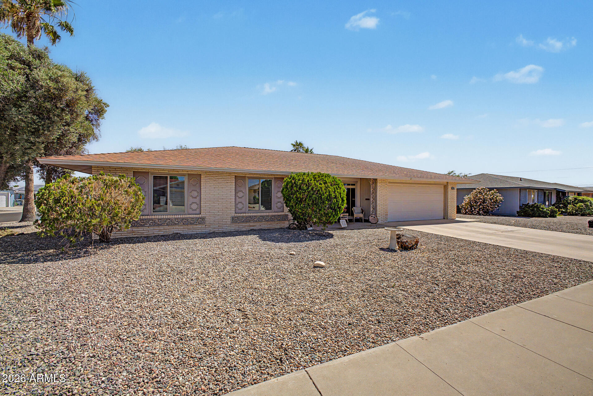 Completely remodeled LIKE NEW sun city home on large premium not! No stress here with updated plumbing, electrical, roof, TRULY a move in ready home with a classy and efficient upgraded interior.  Wide hallways, open space easy to use, great daylighting, space to entertain friends and family. Stunning granite countertops, cabinetry, beautiful and tasteful bathrooms, recessed lighting, and lvp flooring that flows very well. Large lot with pool yet also very low maintenance and easy to take care of.  2 car garage gives you plenty of space for parking and additional parking spots for guests! Ideal location near golf courses, community centers, shopping, hospitals, restaurants, and fun! So much to do in this active adult community of sun city, this is the BEST home under 500K!