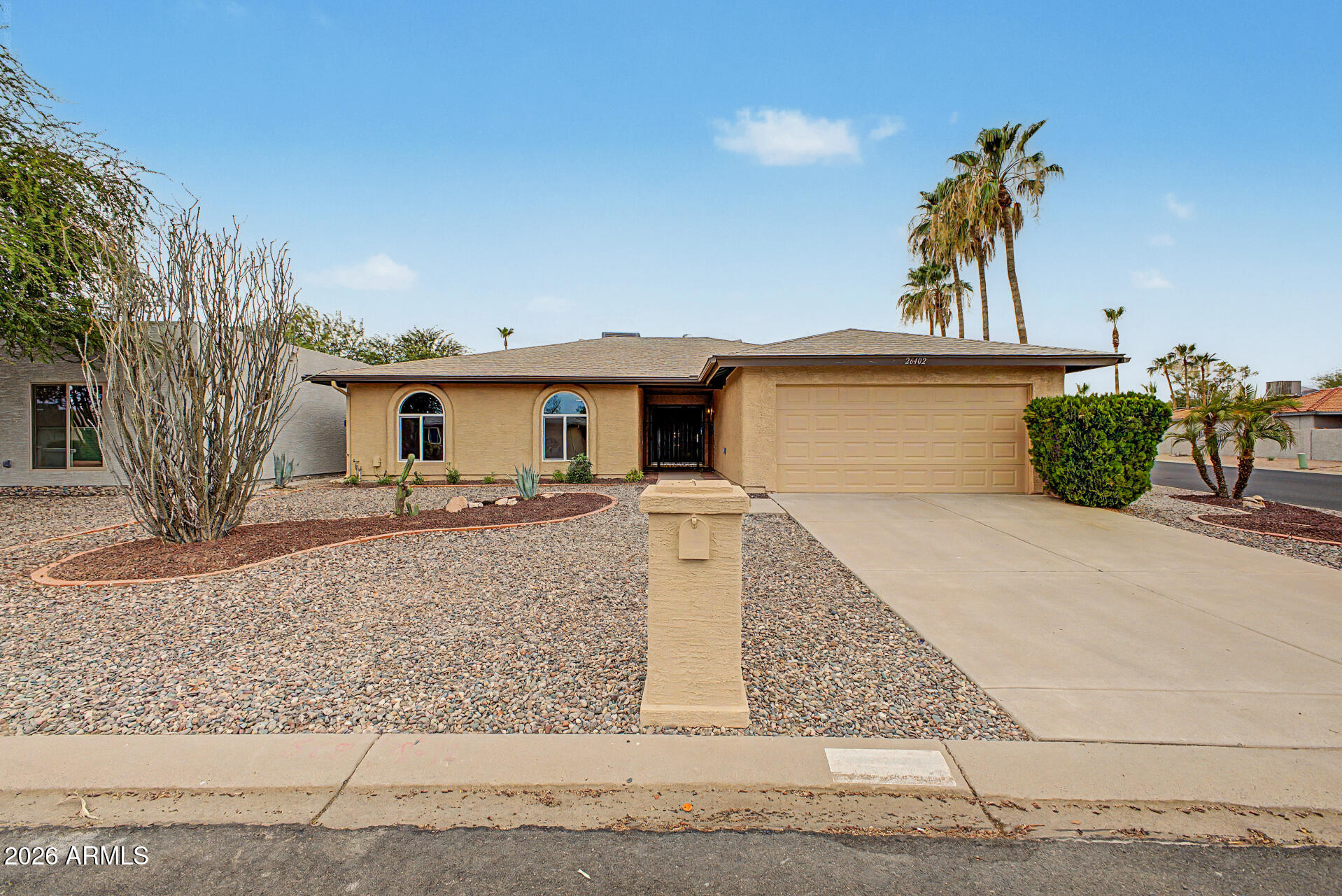 Residents enjoy access to the outstanding amenities of the Palo Verde and Cottonwood communities, including championship golf courses, clubhouses, fitness centers, swimming pools, tennis and pickleball courts, walking paths, lakes, restaurants, social clubs, arts and crafts facilities, and a full calendar of community events and activities. Conveniently located near shopping, dining, healthcare services, and with easy access to I-10, this home offers the perfect blend of comfort, convenience, and active adult living. See the list of extensive remodelling to the house. Corner lot. " New Windows and New patio doors to the back, from the       bedroom and from the kitchen 
" New luxury vinyl plank floors throughout
" New baseboards throughout 
" New porcelain tiles in laundry & both bathrooms 
" New cabinets in kitchen & both bathrooms 
" New quartz countertops in kitchen, laundry & both bathrooms
" New sinks in kitchen & both bathrooms
" New faucets in both bathrooms 
" New pro grade kitchen faucet
" New disposal in kitchen
" New exhaust fan in kitchen 
" New cabinet hardware in kitchen, laundry & both bathrooms 
" New towel racks in both bathrooms
" New medicine cabinets in both bathrooms
" New chair height toilets in both bathrooms 
" New 1/4 turn brass angle stop shut off valves in kitchen & both bathrooms New
" New 1/4 turn brass refrigerator water supply valve
" New 1/4 turn brass laundry water supply valves
" New energy efficient low E dual pane windows
" New energy efficient low E sliding patio doors
" New built garage 
" New garage floor epoxy
" New garage door 
" New wi-fi enabled Chamberlain garage door opener
" New two tone interior paint throughout 
" New exterior paint
" New hinges on interior doors
" New lever door handles on interior doors
" New Kwikset SmartKey deadbolt locks on entrance doors
" New hardwired linked smoke detectors with a carbon monoxide detector
" New interior light fixtures throughout 
" New exterior light fixtures at front door, garage side door & kitchen patio door
" New remote control fans in each bedroom, living room & breakfast nook
" New light switches & plates throughout 
" New outlets & plates throughout
" New walk-in pantry
" New glass top oven/range with convection & air fryer modes 
" New dishwasher

PROPERTY HIGHLIGHTS 
" Large corner lot
" 55+ Sun Lakes golf course community with numerous lakes
" Easy I-10 interstate access 
" Recently replaced roof
" Walk-in water jet bath & shower combo in master bedroom 
" Very large covered patio in backyard 
" Xeriscape landscaping in front & back
" Three large bedrooms
" Open floor plan with large living room, dining room, breakfast nook and wide hallway
" Large laundry room with upper & lower cabinets and new quartz countertop 
" Large double entry doors for easy move-in
" At home mail delivery 
" Large Workshop
" Near shopping and restaurant