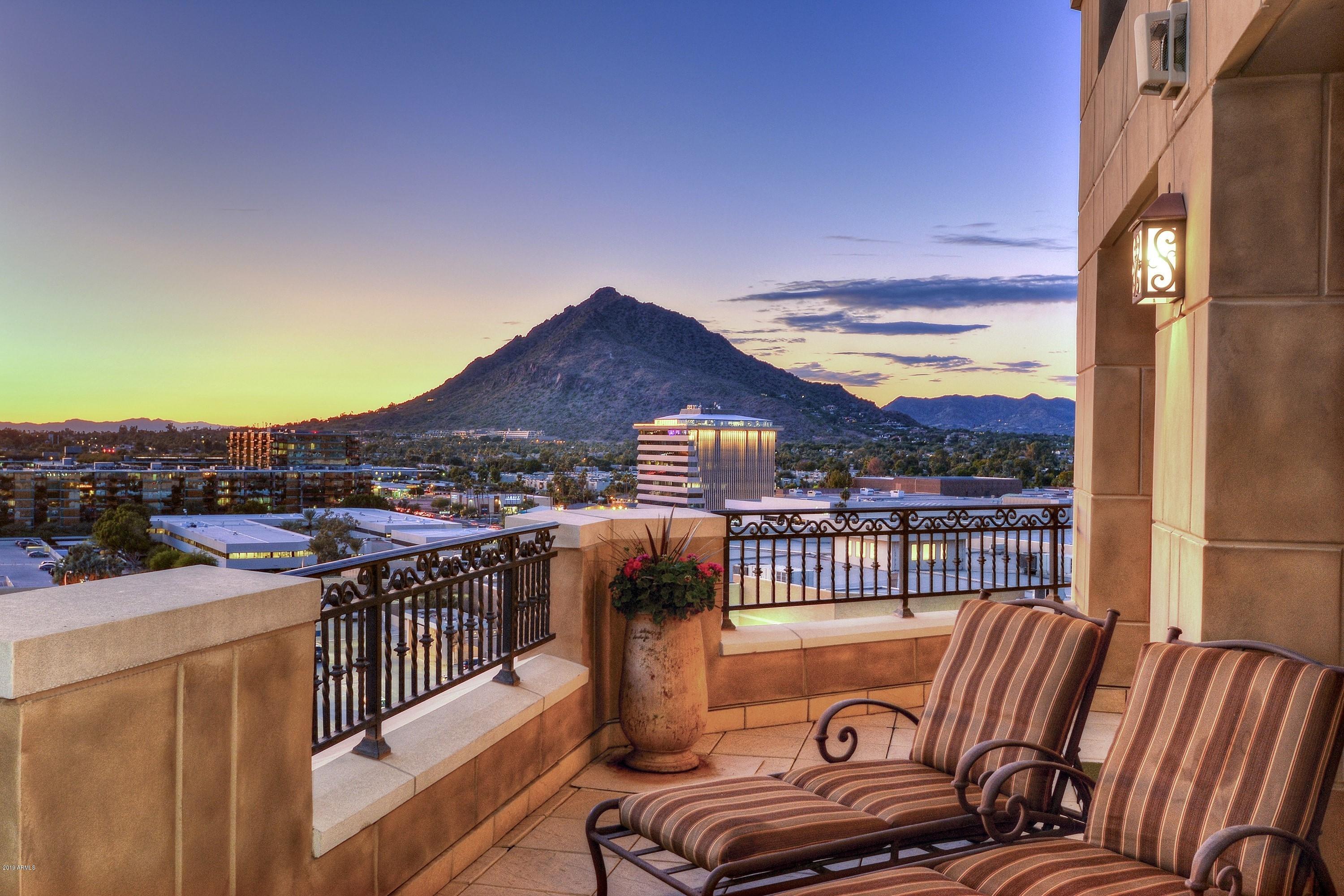 The most extraordinary Penthouse, in the most prestigious and sought after condominium tower in Scottsdale.  This extremely rare Penthouse offers gorgeous views of Camelback Mountain, Old Town Scottsdale, the Papago Mountains to the West, the McDowell Mountains fo the east, and absolutely breathtaking sunsets.  With its exceptionally large wrap-around balcony, and windows on both sides of the condo, the fortunate new owners will be able to maximize their enjoyment of the remarkable views.  

The beautiful and impeccably designed interior will amaze.  Fine upholstered walls, gorgeous marble, and detailed millwork, showcase exceptional craftsmanship and materials which seamlessly create an ambiance of quality and elegance.

Sale includes a beautiful one-bedroom ground floor guest suite.