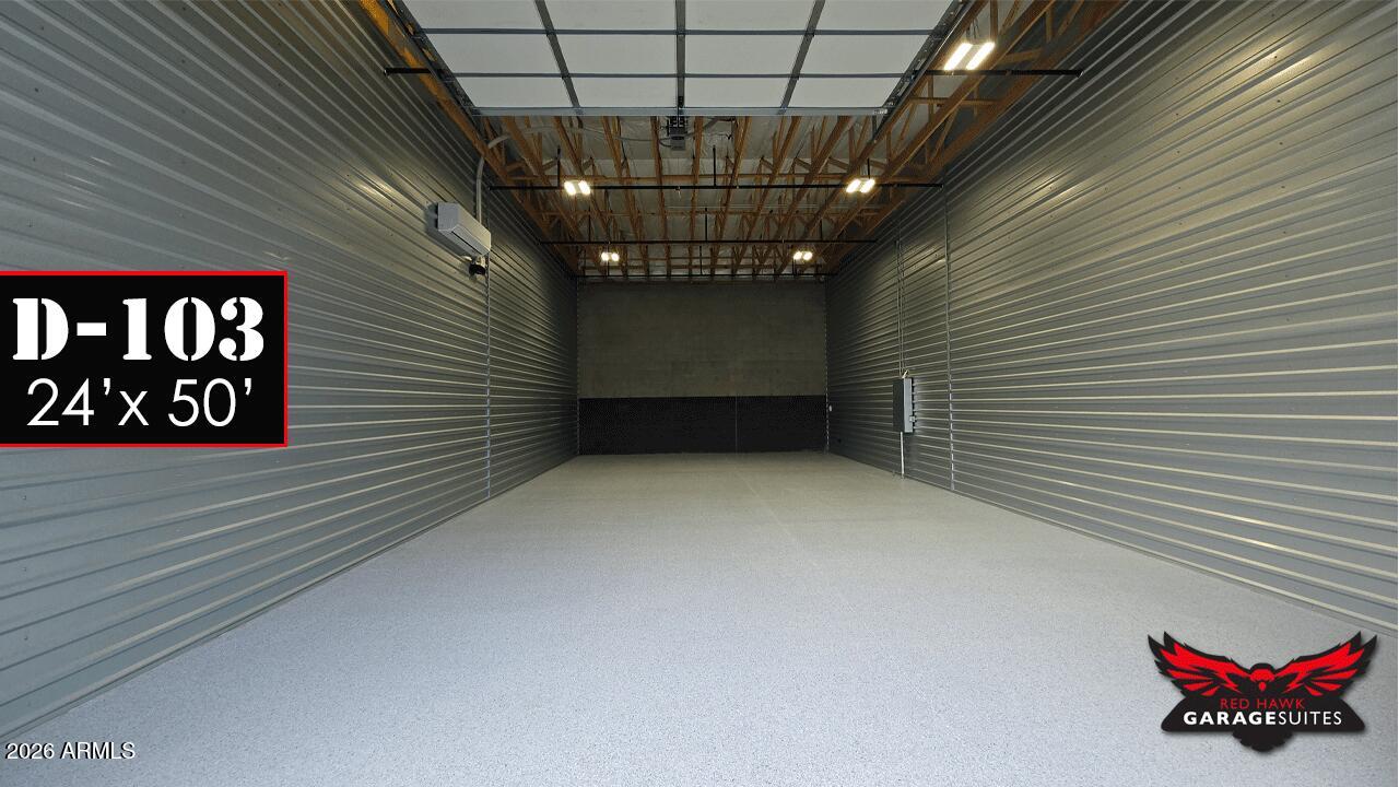 Secure, Private, Climate-Controlled, Luxury Garage Suite in a prime location. Block and Steel built, Heat-Insulated, 3-Ton A/C, with 14x14 power doors, LED lighting, High-Performance Epoxy floors, Steel Man-door, 120V power panel, and pre-stubbed for bathroom. Enjoy an Unlimited array of additional customization options.

Community amenities include; 24/7 Gated access, Member's Only Clubhouse, Cigar Lounge, RV Wash, RV Dump, Roof Deck, Outdoor patios, 50 foot wide drive aisles, and round the clock video surveillance. Ownership at Red Hawk means joining an elite group of adventure minded people, your fellow luxury garage owners. That's the best amenity of all.

Dreams Cars deserve Dream Homes.