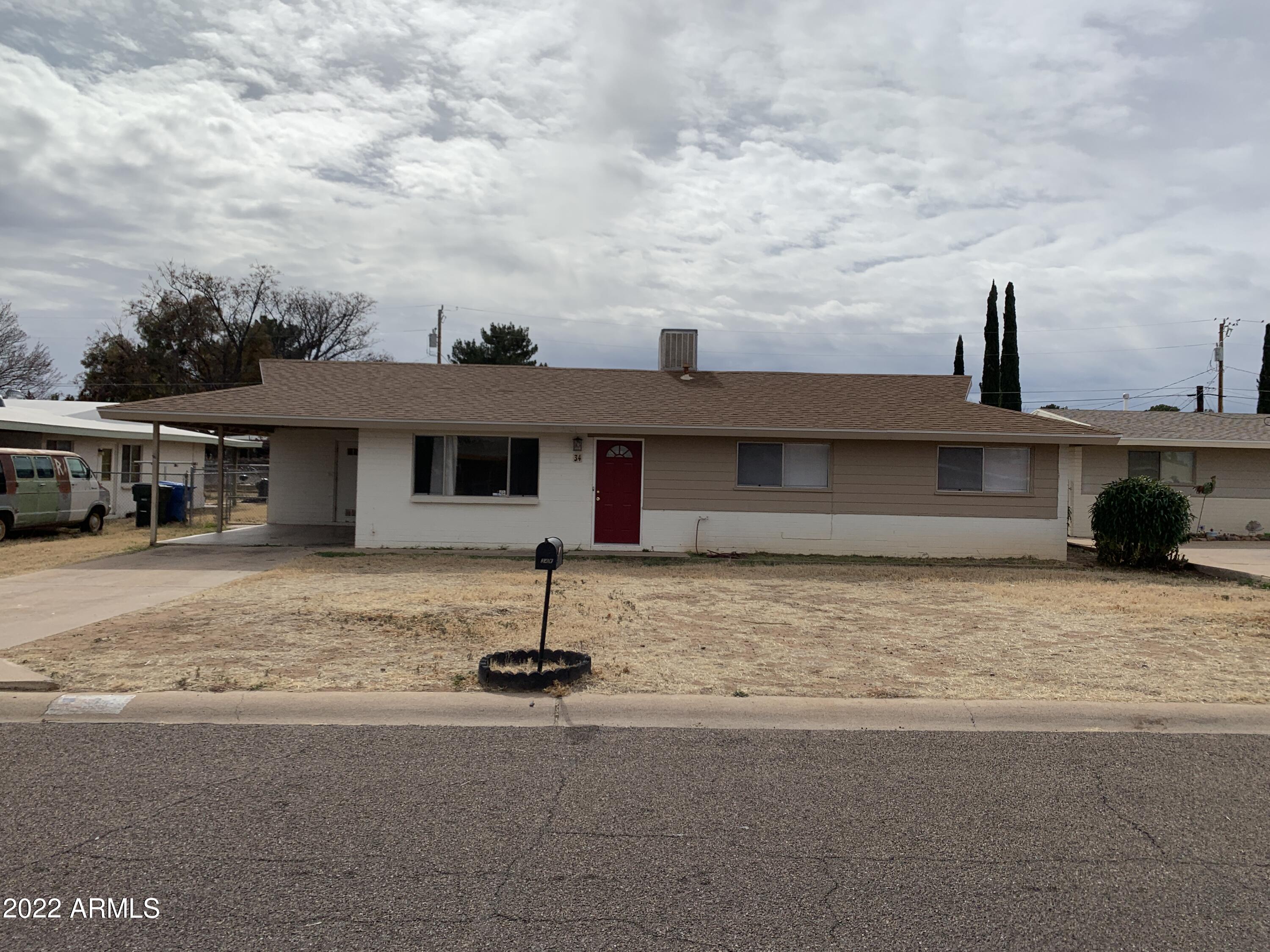 This quaint 3BD/2BA/1CP 1113 sf home is located real close to Fort Huachuca, shopping, and schools. This home has a new roof, 6 month old carpets, a 6 month old washer and dryer, 6 month old dishwasher, newly renovated master bathroom, bigger bedrooms, a big backyard, and a storage shed. This property is being sold AS-IS and will not stay available long. Call for a showing today!