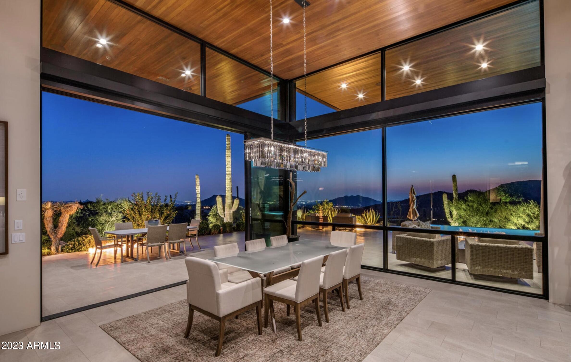 Fabulous contemporary view home like no other. Endless city lights, mountain and sunset views. Seamless inside/outside living with large, high overhangs for daily shaded living. A beautiful sun drenched pool and spa overlooking the valley and mountains. Owned ''oversized'' solar pumping plenty of energy for your needs. A one of a kind, Salero home.