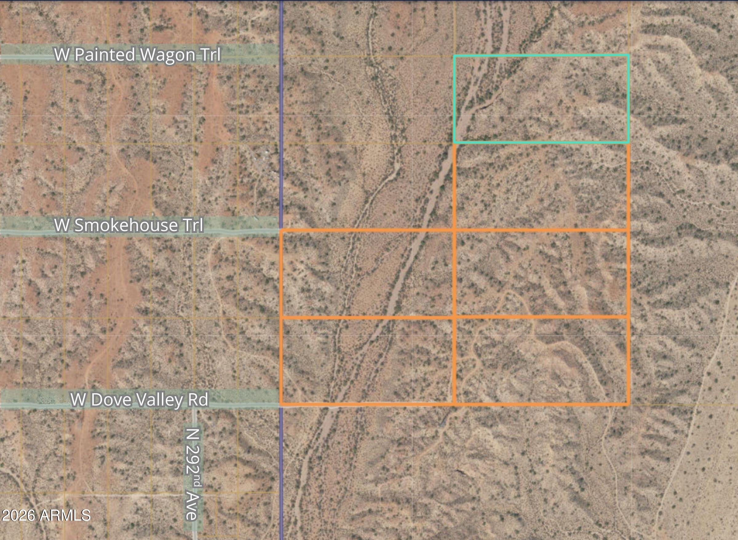 Builders and developers! Rare package of six abutting 20-acre parcels on the east side of Whispering Ranch. Located in an unincorporated area & optimally positioned just across the Hassayampa River from a significant privately held land area in Buckeye. Festival Ranch is just 7 miles south on Sun Valley Parkway. The south and west boundaries are on a section line, with the south boundary planned to be a 4 lane road, Dove Valley Parkway. A portion of the property is flood zone impacted, but most is not. Sellers will consider financing with the right offer. Secure your investment before values in the Northwest Valley rise any further.