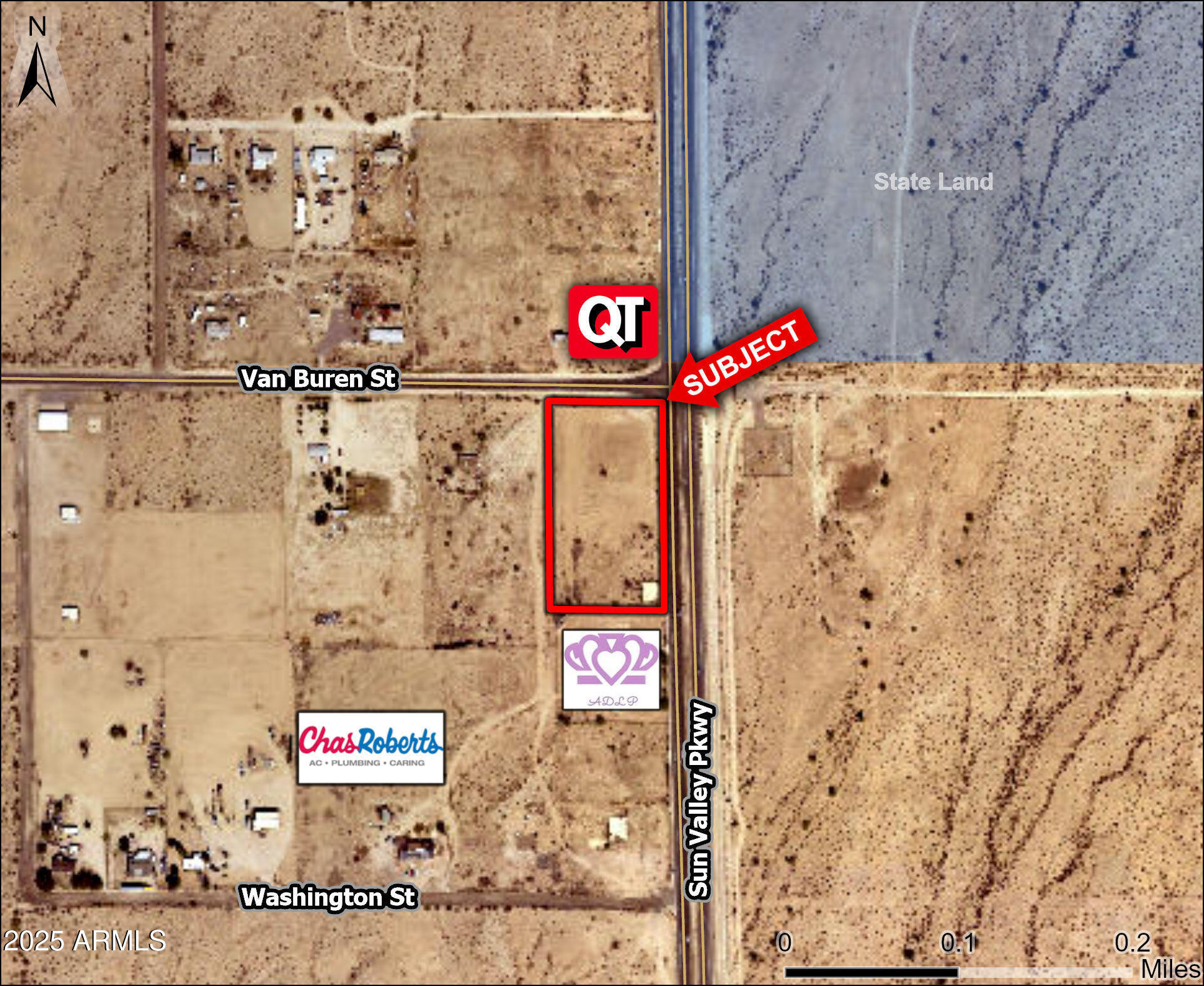 Excellent opportunity to develop commercial space in a vastly underserved part of West Buckeye.

Ability to exclusively serve the entire local population, including the sold out 2,918 lot Tartesso Community to the North, the 336 lot West Phoenix Estates community to the West, as well as the incoming 100,000 home Teravalis community, who's residents will all access their homes via the Sun Valley Pkwy. As of today, the entire existing local population (approximately10,000 people) travel to I-10 & Watson for the nearest commercial service.

Teravalis, formerly known as Douglas Ranch, began construction on 10/28/2022 and will reportedly create 1.5 jobs for every home.