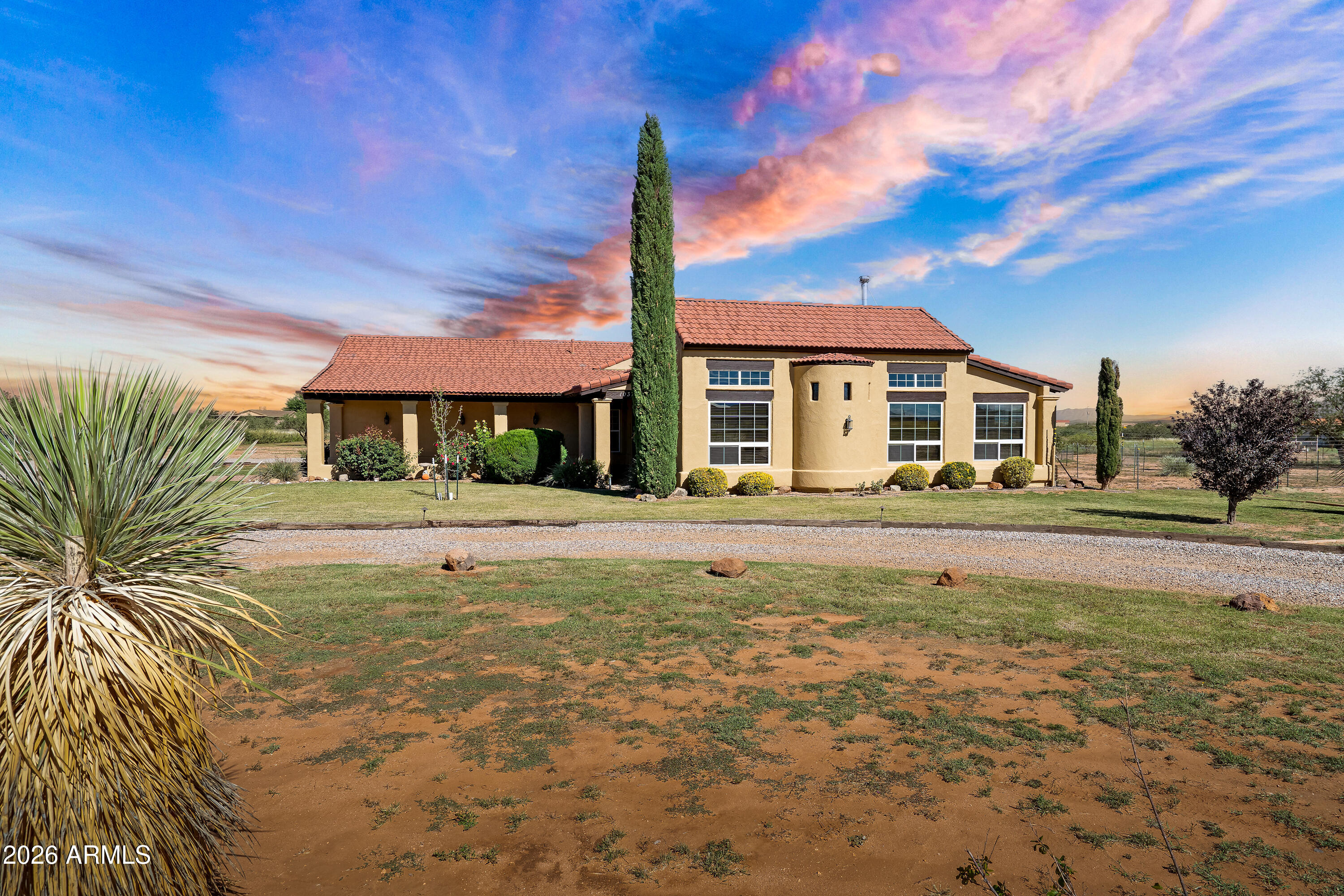 Prepper's Paradise! Welcome to your own private retreat in the heart of Hereford! This stunning single-family home sits on 4 fully fenced acres with breathtaking mountain views (can be used as a horse property) is equipped with a bunch of safety-related add-ons that most preppers desire for their home and a lifestyle centered around comfort, and functionality. Featuring 4 bedrooms plus a spacious den, this open-concept home boasts exposed wood beams, rich Saltillo tile flooring, and a chef's kitchen with granite countertops, a custom center island, walk-in pantry and warm wood cabinetry that makes entertaining a joy. Natural light flows through the large windows, highlighting the character and charm throughout. This property is packed with features designed for sustainable living, including owned solar panels, a private well, chicken coops, raised garden beds and energy-efficient upgrades like brand-new insulation in the master suite area. There's no HOA, so you can truly make this land your own. Bring your animals, build a workshop, or just enjoy the peace and privacy of wide-open desert skies.

Located in desirable Hereford, you'll enjoy a quiet, rural feel while still being just a short drive from town conveniences, schools, and shopping.

Home Improvements:
* EMP Shield (protects the entire homes electrical system from lightning strikes, solar flares, power surges and of course electromagnetic pulses (EMP).
* A state-of-the-art Solar Power System that was installed in Oct 2023.
* The home is equipped with an emergency battery back-up system.
* The battery back-up covers the well, refrigerators, one bathroom, a few outlets in the kitchen and one smaller bedroom.
Emergency power back-up system installed.
* The new owner must provide their own 9K+ watt generator to connect to the home.
* Owned 500-gallon propane tank that can provide at least two years of propane.
* SimpliSafe Home Security System installed (maybe able to transfer) if desired.
* Installed a wood stove in the living room that heats up most of the house when the ceiling fans are circulating.
* There is at least 3 years' worth of firewood already cut and stacked on the property.
* New energy efficient windows with UV protections throughout. Installed in Feb 2023.
* Added a wood ceiling and insulation in the Arizona/sunroom which makes a perfect hydroponics room with all the natural light.
* The exterior of the house was painted in June 2025.
* Installed a 30 AMP RV electrical connection on the side of the house.
* Insulated the attic above the garage so vegetables and herbs could be grown inside during the winter months.
* The new owner must provide their own grow lights and planter racks. The garage has been used for hydroponics too.
* All raised flower beds are filled with organic soil. No pesticides are used in our gardens only natural products like diatomaceous earth.
* Ran power and installed security lights in the backyard and on three sides of the shed. Also added GFCI outlets inside and outside the shed.
* Added 3 peaches, 2 plums, 2 pears, 2 cherries, 3 pomegranates, and 6 apple trees.
* Added 2 blueberry bushes and 6 grape plants.
* Added RV power connection.
* Added generator backup connection. The well, fridge, part of the kitchen, spare bedroom, and one bathroom will all run off a generator.
* Installed landscaping lights around the driveway.
* Replaced windows throughout the house.
* Installed new blinds throughout the house.
* Installed a large wood stove in the living room.
* Installed a SimpliSafe security system.
* Installed a new dishwasher.
* Installed new sink faucets in the kitchen, laundry room, and bathroom.
* Added chicken coop and a large chicken run.
* Added gravel RV parking area and gravel walkway to the shed and garden.
* Added four concrete block raised bed gardens 10x10 each with 65% UV rays blocking technology. All organic dirt and compost added to the raised beds.
* Fenced in part of the yard on the side of the house for animals.
* Fenced in two garden plots to keep rabbits and other critters out.
* Installed security lights on the front and back porch.
* There is a private toilet in the master bathroom.
* Flooring (3 rooms, two closets, and back hallway has laminate flooring installed in 2023.
* There is two built in electric ovens.
* Laundry is located inside.
* There is an Arizona room next to the living room.
* Electrical panel was updated in 2023.
* There is also a gas dryer hook-up inside the house
* Flooring partial updated in 2023.
* There is Dish Satellite
* Security System owned
* Satellite Dish Internet
* There is a RV hook-up
* Garage door opener
* Under energy other please add: Solar back-up battery installed
* Electric company is APS
* Residential propane tank
* Grass front yard
* Storage room in the garage