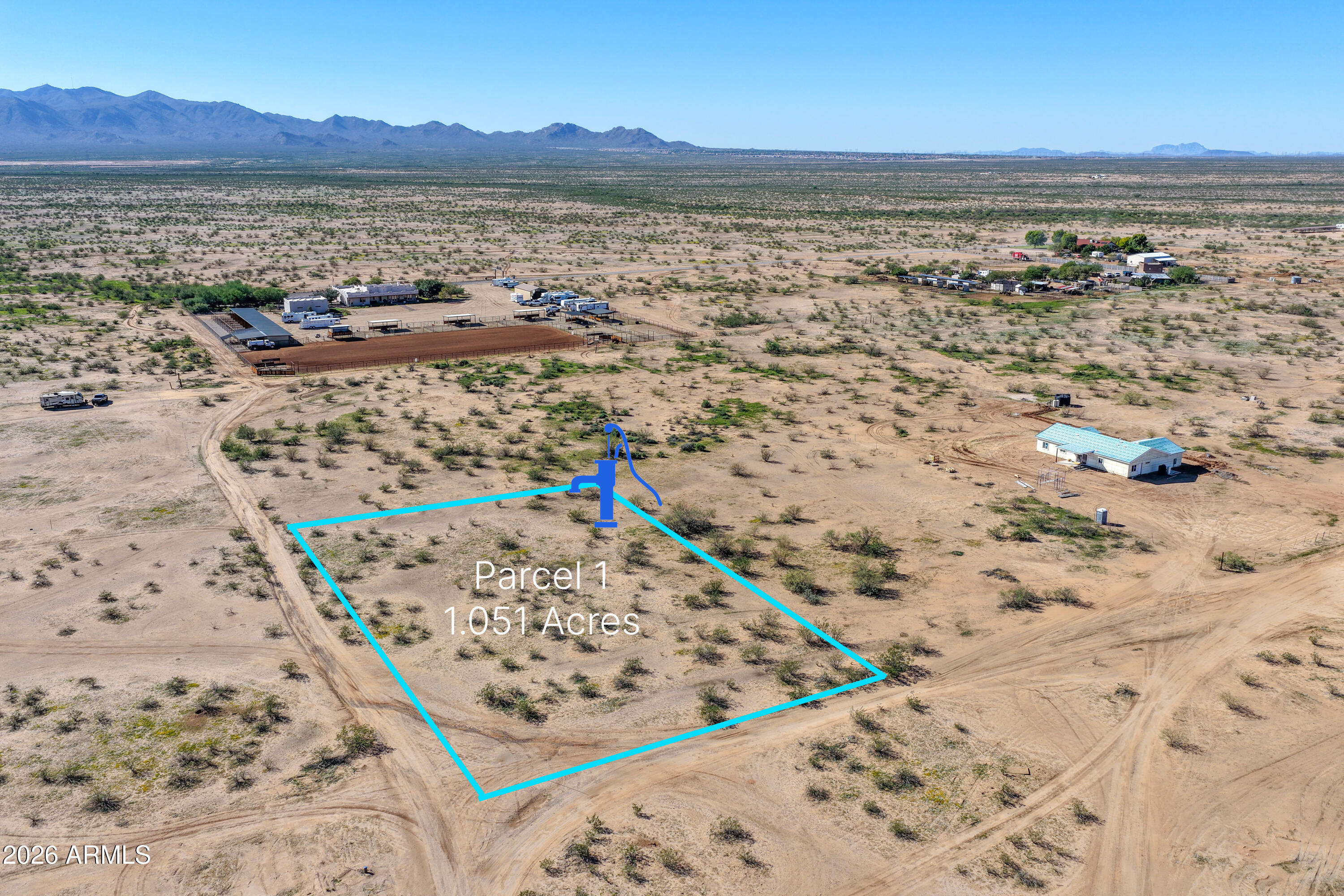 1.05 acre property. 
No FEMA Flood plain. 
Flat, Power very close. 
Property is located in Surprise Municipality. 

Fully functional well, with pump, pressure tank, and storage tank all installed. 

APN: 503-81-981
33.720190, -112.573733