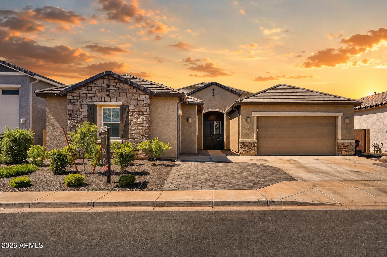 ASSUMABLE VA LOAN AT 4.25%, about 2% under today's market for qualified VA buyers. The LARGEST FLOOR PLAN in Wales Ranch, a standout San Tan Valley community with a LAKE, walking paths, playgrounds, PICKLEBALL, & basketball. BARELY LIVED IN, built 2024. 3,025 SF, single level, 4 bed, 3 bath, plus a dedicated office. The ATTACHED CASITA lives on its own with a separate entrance, full kitchen, laundry, backyard access, & ITS OWN SINGLE-CAR GARAGE, ideal for multi-gen living or guests. CHEF'S KITCHEN with built-in gas ovens, gas cooktop, WALK-IN PANTRY, quartz, & an OVERSIZED ISLAND opening to a great room under 9-plus-foot ceilings. ARCADIA DOORS to a TURF BACKYARD & covered patio. Split primary, double vanity, walk-in closet. TRIPLE-PANE WINDOWS, 3-CAR GARAGE, 8,100 SF LOT.