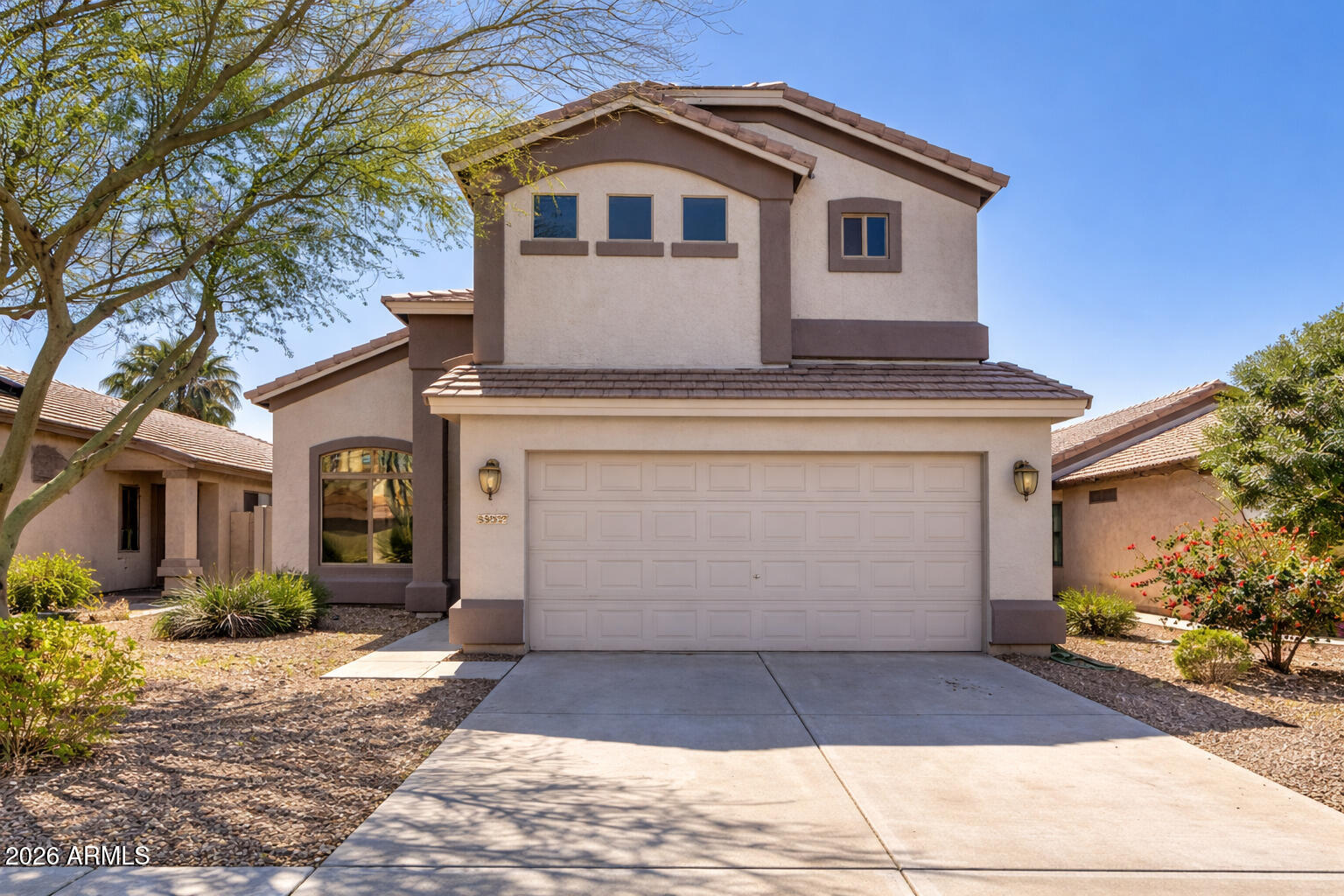Bank-Approved Short Sale! Opportunity awaits at 45677 W Windmill Dr, located in a desirable Maricopa community called Maricopa Meadows. This home offers a functional, open layout with vaulted ceilings and a kitchen that flows seamlessly into the main living area, featuring brand new flooring, quartz countertops, and appliances to convey. A bedroom on the first level with a full bath provides flexibility for guests or multigenerational living. Additional bedrooms are generously sized, and the backyard offers space to relax, entertain, or personalize. The home needs repairs and is being sold as-is, making it a strong opportunity for buyers or investors seeking value. Conveniently located near parks, schools, shopping, dining, and major commuter routes.
