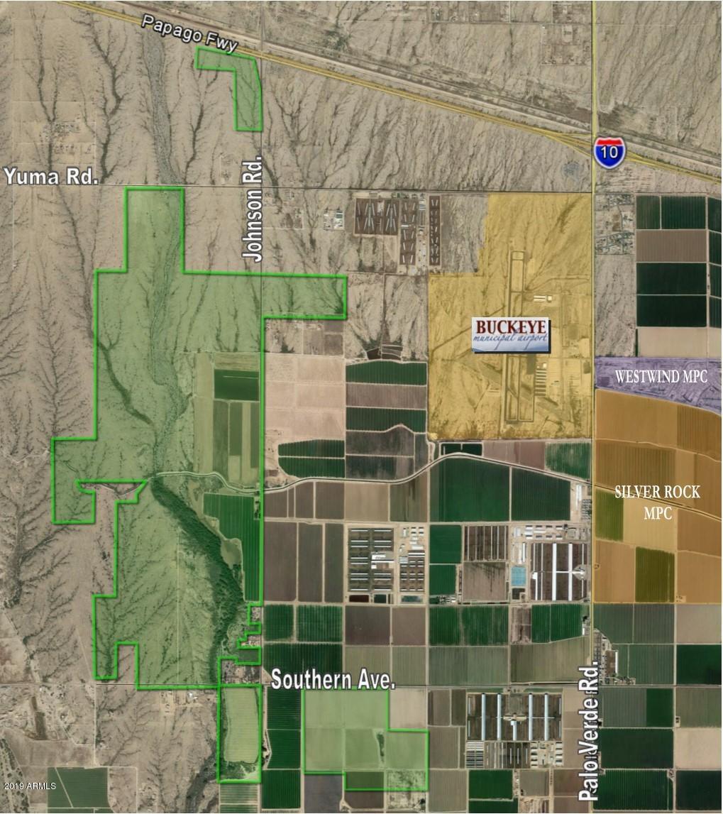 *Buckeye is the fastest growing city in the United States! * Current population is 85,000. * Interstate 10 frontage! * Property is located within the Arizona Opportunity Zone and Foreign Trade Zone #277.  * Approved Community Master Plan in the City of Buckeye. * Close proximity to the new Interstate 11 trade corridor, Buckeye Municipal Airport, and the future Union Pacific switching yard. * Easy access to California and key markets via Interstate 8 and Interstate 10
Paved road access. * City of Buckeye water main adjacent to the property. * 730 acres in farming, 1,328 desert acres. *