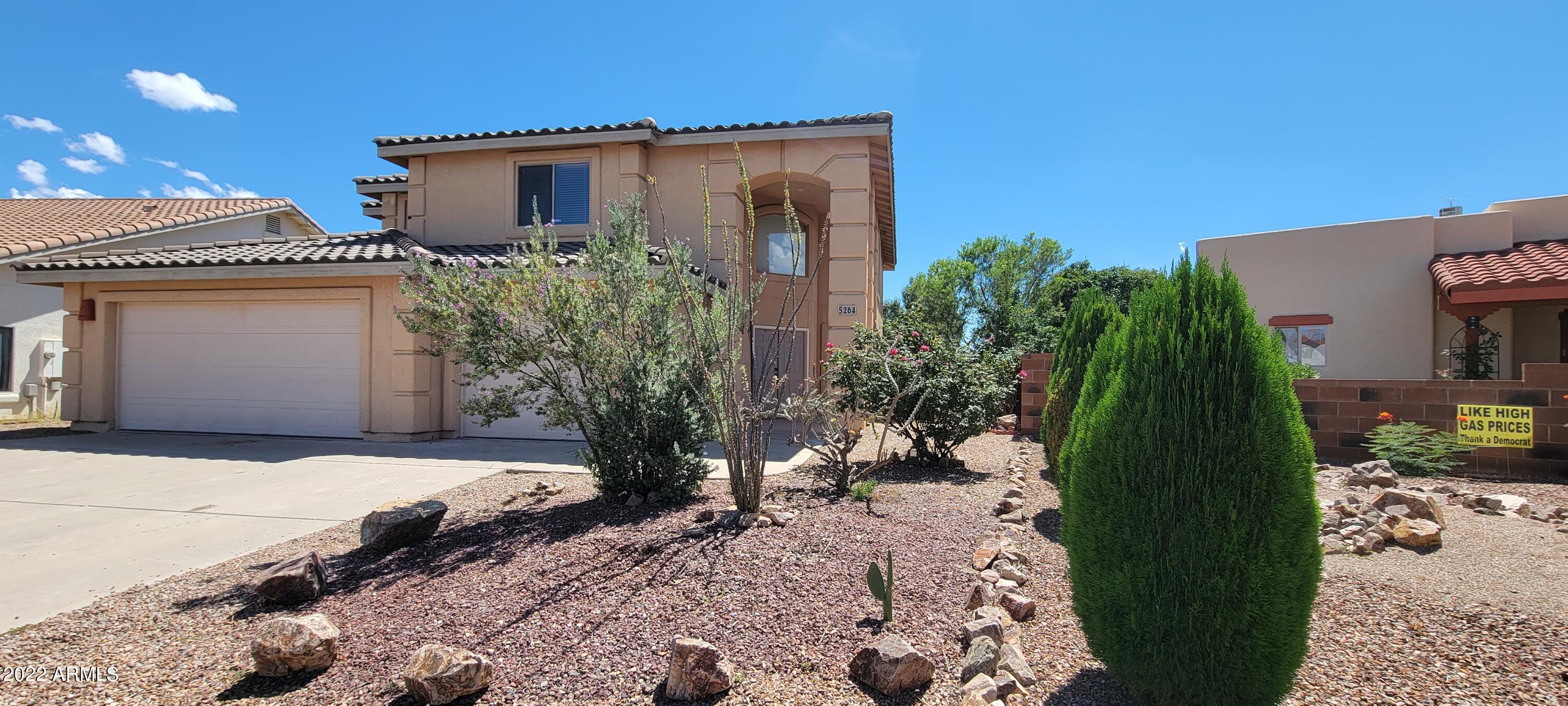 HUGE Price reduction on this large home in Mesa Verde with owned solar and 4 bedrooms with 3 full baths. This lovely home boasts an open formal living/dining room, a large family room with built ins and a wonderful gas fireplace for the chilly nights ahead. The kitchen has beautiful granite counters, stainless appliances, a breakfast bar and beautiful white cabinets for a very clean look. The refrigerator is only a little over a year old.There is a bedroom and a full bath downstairs that is perfect for guests, an office or? Upstairs tha master suite with double doors awaits! The master bedroom is good sized with a large walk in closet, jetted tub with a separate shower, dual vanities and a private commode room. The secondary bedrooms are all good sized with one having a walk in closet. The other upstairs bedroom is huge and has great natural light. There is plenty of room in the 3 car garage with room for a freezer, workbench and the seconary refrigerator also stays with the house. There is ample storage in the cabinetry that is all along one side. The back yard has a covered patio as well as a covered pergola and pet friendly artificial grass. The seller pays the minimum $30.00 monthly fee to SSVEC, the solar does the rest. This terrific home will definitely not last. There is an FHA assumable loan at approximately 304000 at 2.875.