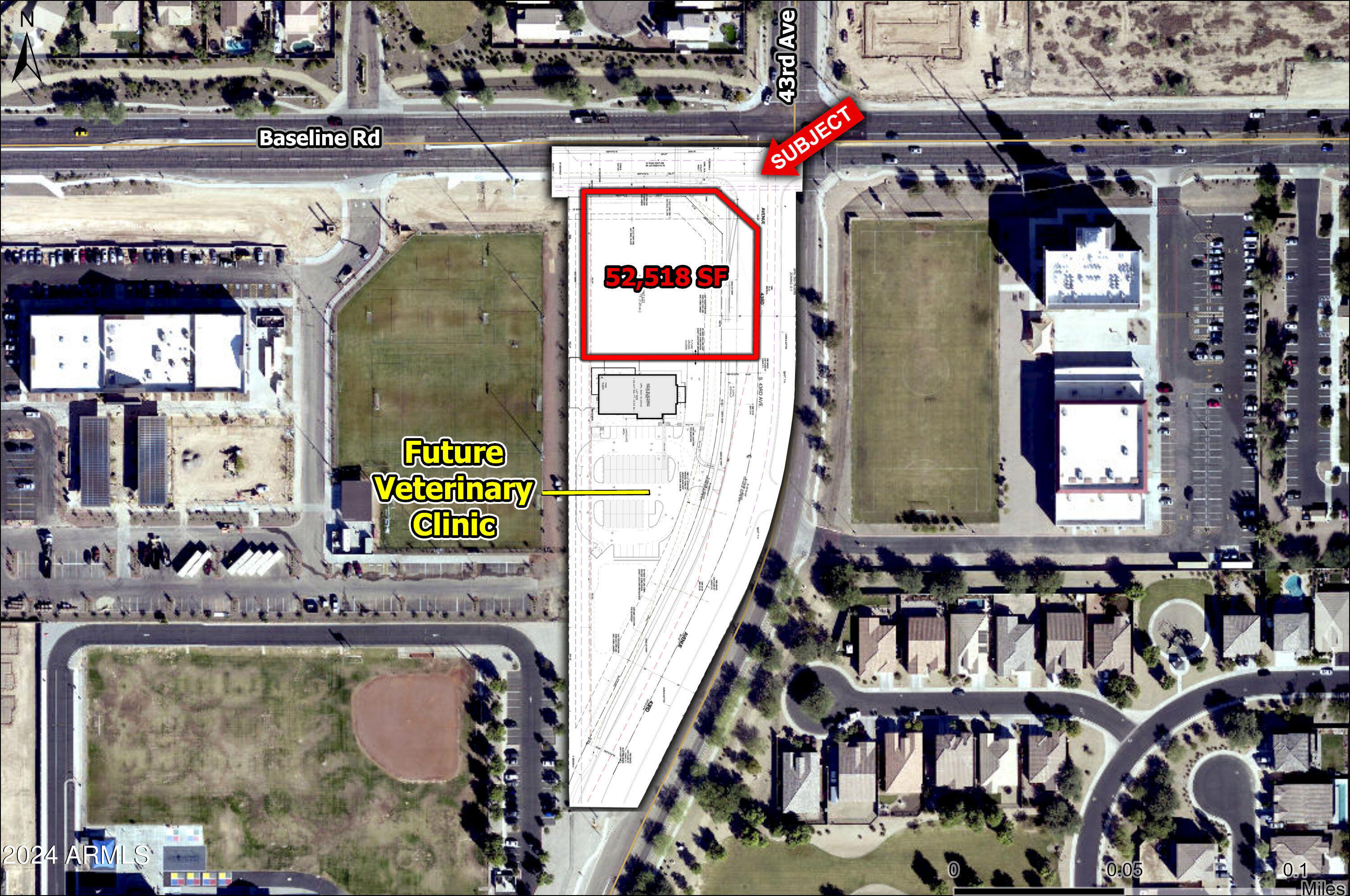 Great opportunity to own one of the last vacant commercial corners along Baseline Road in the fast-growing Laveen area of Phoenix.
•
Site is located just over two miles from the Loop 202 and Baseline Road interchange, which from a development standpoint is the most desirable interchange on the entire South 
Mountain Freeway.
•
Strong demographics in the immediate area, and daily traffic counts at the 43rd Avenue & Baseline Road intersection exceed 53,000 VPD (ESRI)