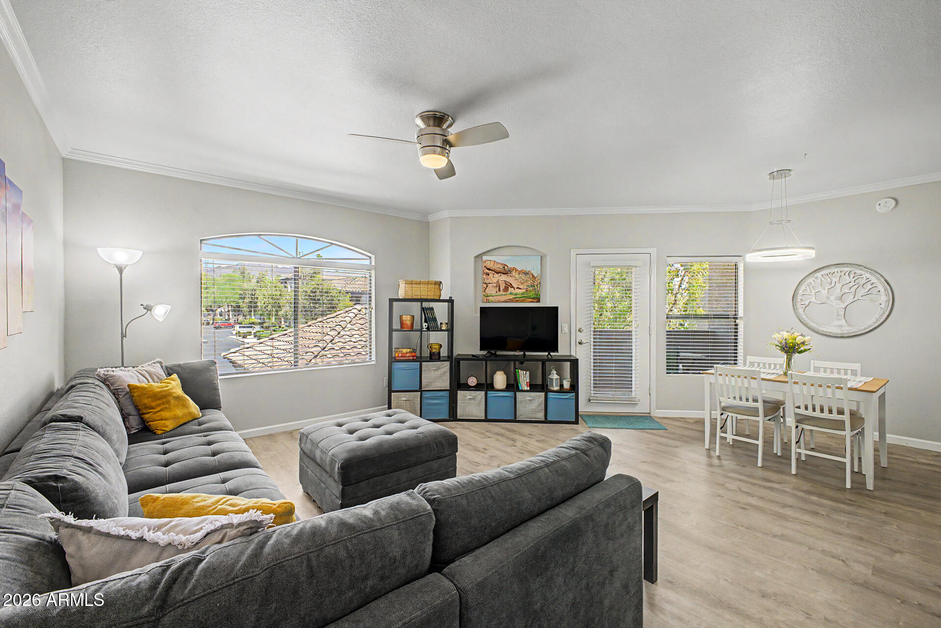 Abundant natural light and views of the McDowell Mountains in Signature Scottsdale. This 2-bedroom/2-bathroom home features an open, split floor plan that offers privacy between bedrooms. The spacious living and dining areas flow into the kitchen (granite countertops, pantry and stainless appliances) while a dedicated laundry room adds convenience. The private balcony patio is accessible from both the living room and primary bedroom and has a large closet for additional storage. Residents enjoy two community pools, a heated spa, a fitness center and a prime North Scottsdale location in the SUSD School District near world-class shopping, dining and entertainment. Ideal as a full-time residence, lock-and-leave retreat, or STR opportunity!