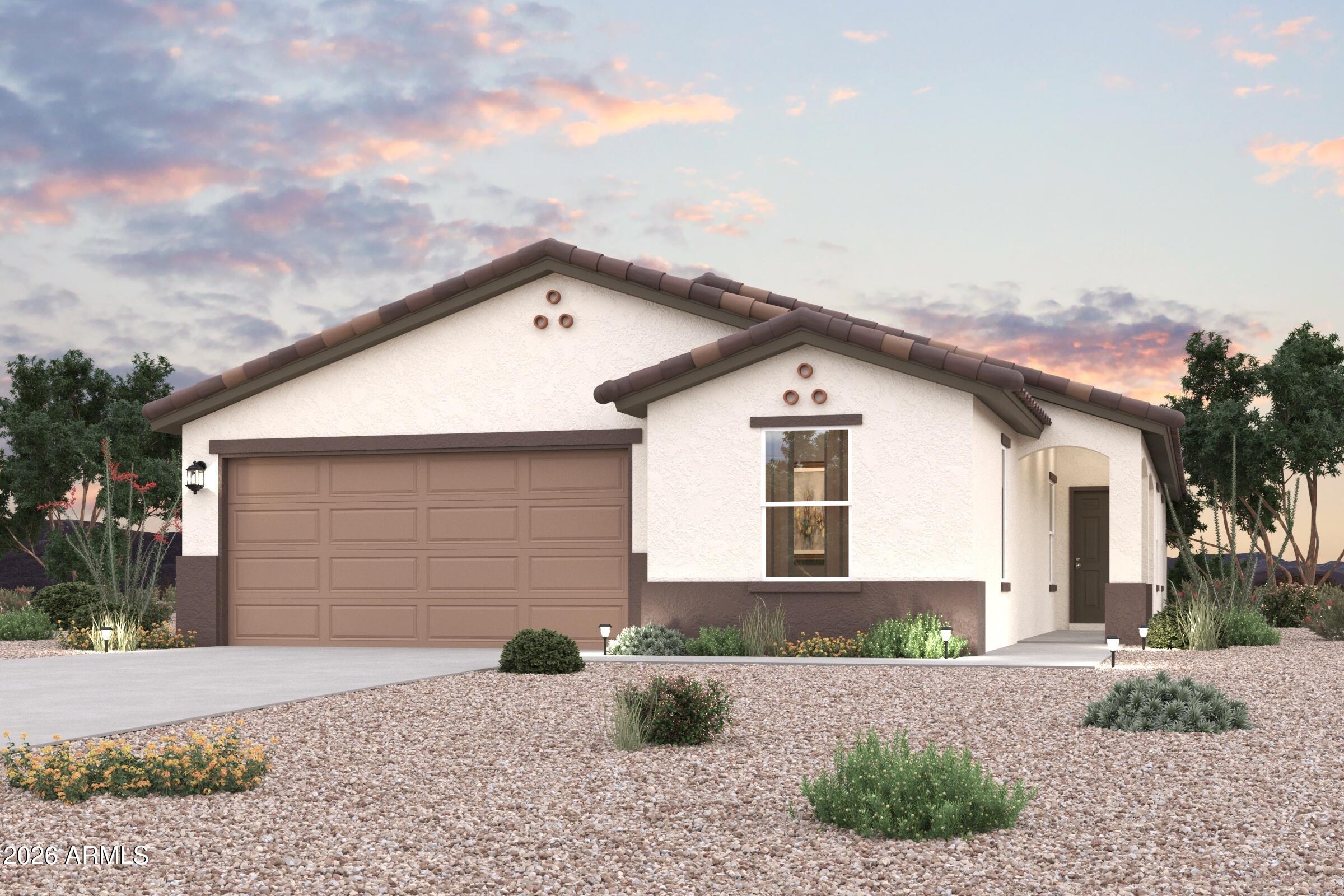 Discover Your Dream Home in the Bisbee Ranch! Welcome to the Ravenna Plan! This exquisite home boasts an open-concept layout with a spacious great room, elegant dining area, and a gourmet kitchen featuring quartz counters, LG appliances, and a pantry. The primary suite is a private oasis with a walk-in closet and a beautifully appointed primary bath with a double vanity. Three additional bedrooms offer ample space, with one also featuring a walk-in closet. Enjoy outdoor living on the covered patio, perfect for relaxation or entertaining. The 2-bay garage provides generous parking and storage.