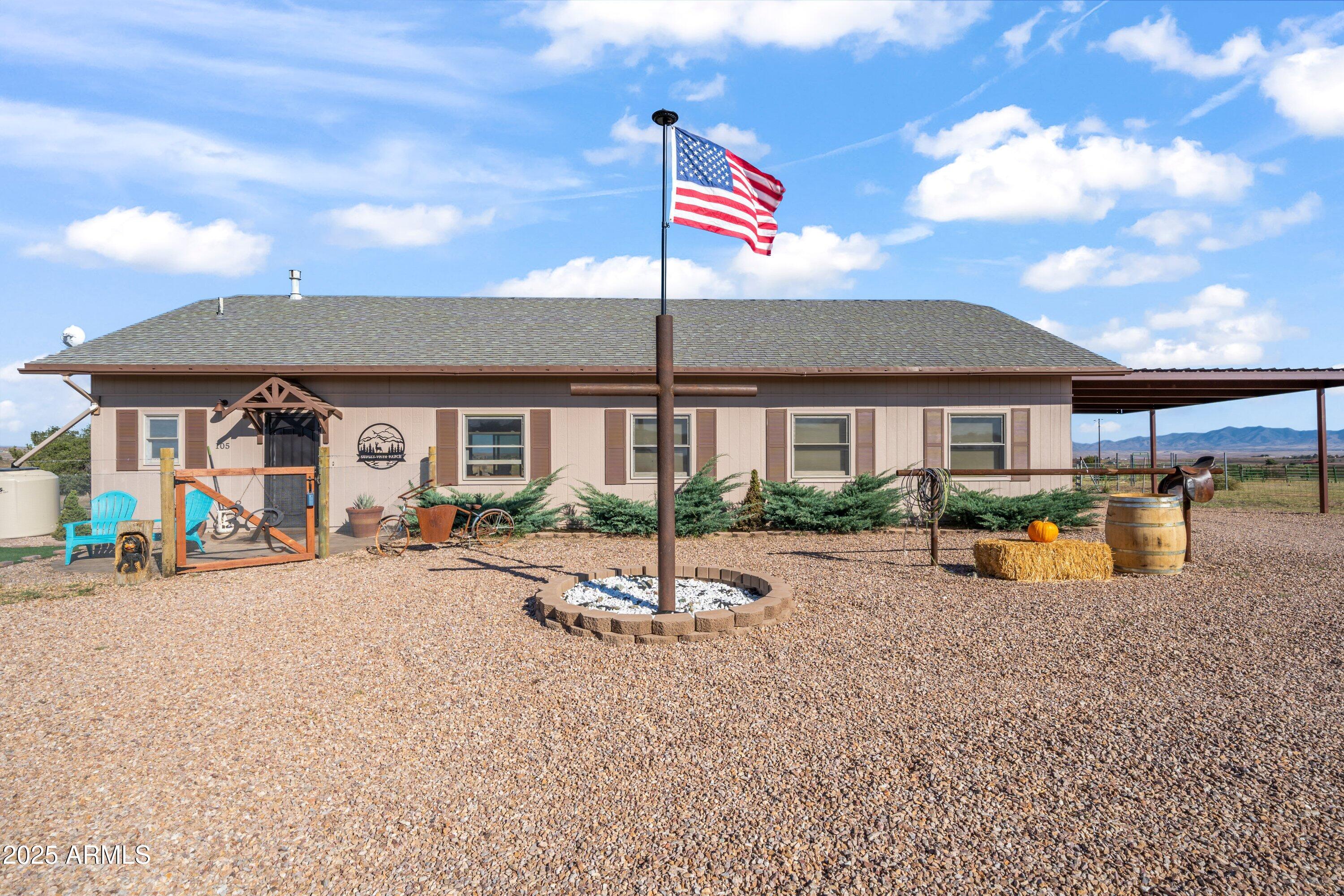 Enjoy this 5 acre horse property in an area know for it's wineries and ranches!  Sonoita AZ has it all! 360* Mountain views include the Santa Rita, Whetstone, MT Wrightston, Huachuca's!  Rolling hills, grasslands & hiking or horseback riding from your property!  Sonoita has the rodeo within riding distance!  This remodeled home has 4 BR's, 2 Bathrooms, open concept great room with large dining area,  the new 24x24 attached carport and a 24x24 covered patio (steel framed) are brand new additions to this home. Beautiful low maintenance luxury wood look flooring, stunning solid wood with expresso stained cabinetry, all appliances are included!  Several custom sliding barn doors throughout, The Barn, let me say it's a beauty!  910 SQFT, 6 stalls, with turnouts & steel framed!  3 RV parking sp