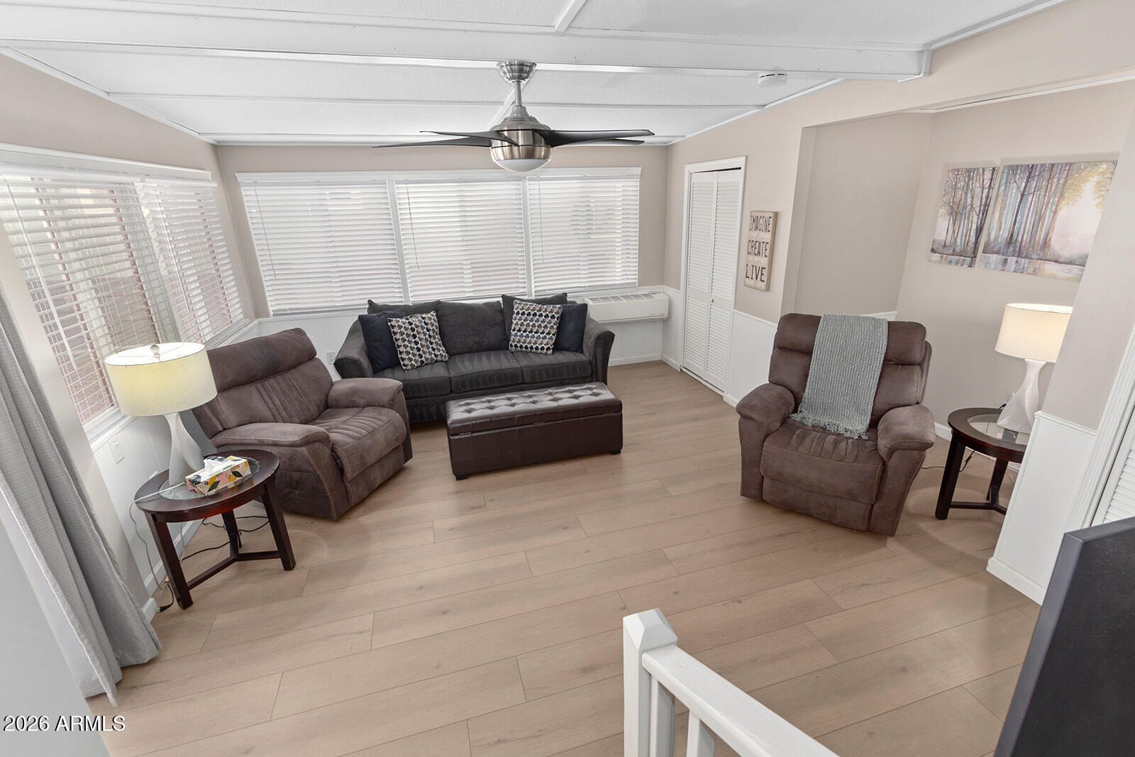 Resort living at its best in Beautiful Carriage Manor 55+ community where you OWN YOUR LAND!! This fully updated home offers luxury vinyl throughout, a light and bright eat-in kitchen with quartz countertops, new cabinets and plenty of storage. The lovely bathroom has a fully tiled walk-in shower.  The family room is large with plenty of room to entertain. The owner installed  all new duel pane windows, plumbing & roof in 2019, NEW A/C, and flooring in 2024. Enjoy coffee on your large patio right off the kitchen, or take advantage of all the amenities that  Carriage Manor has to offer: 24/7  security, a heated saltwater pool/spa, fitness facility, Tennis, Pickle ball, Golf Club, Billiards, Lapidary/Silversmith, Sewing, Wood shop, Bingo and more. Orig built in 1988/fully remodeled in 2019. Located near freeways, restaurants and hospitals