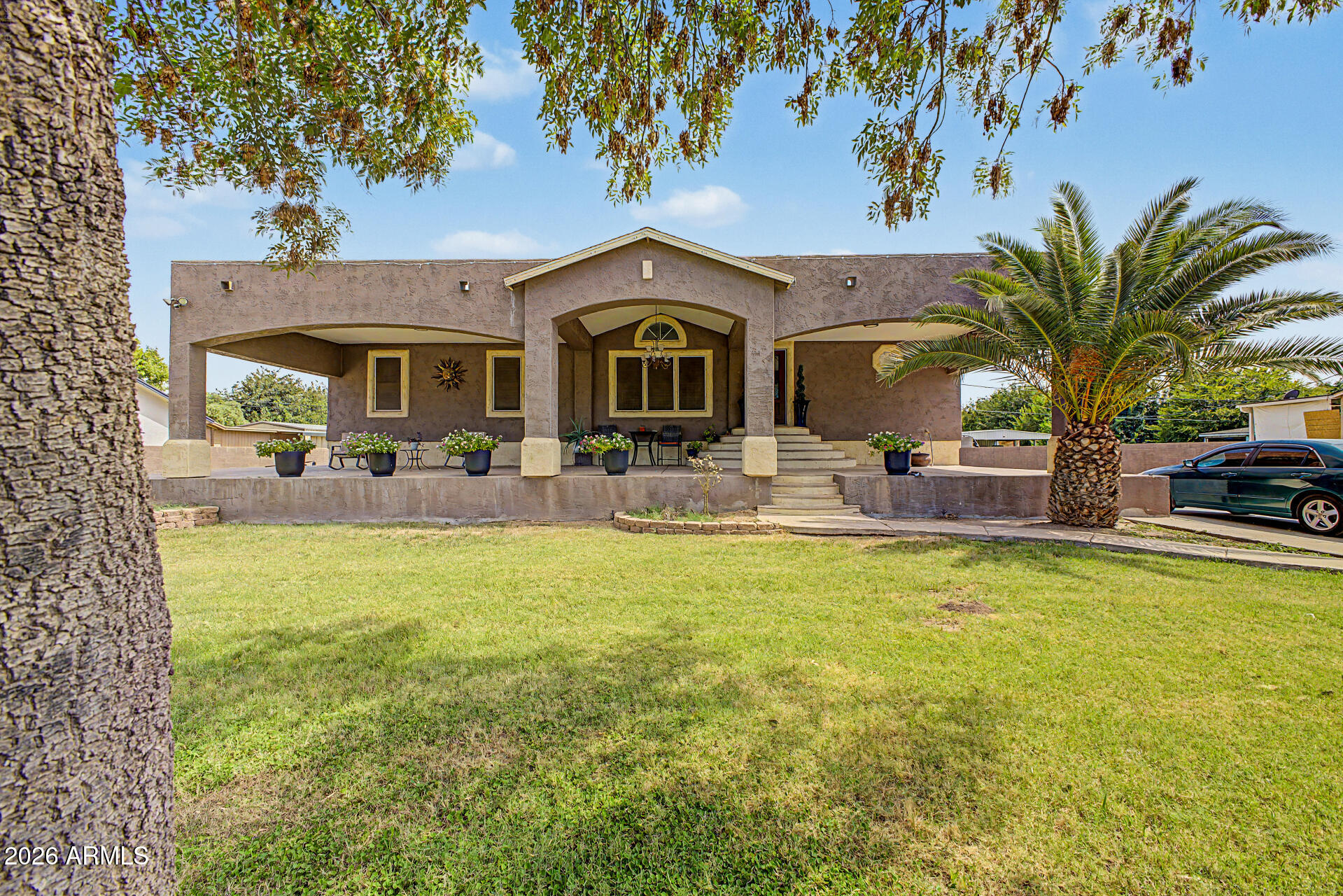 This is it! Experience modern comfort & timeless elegance in this gorgeous 3-bedroom home situated on a HUGE 1-acre lot! From the moment you arrive, you'll be welcomed by a cozy front patio, the perfect spot to enjoy your morning coffee & take in the peaceful surroundings. Inside, you'll find thoughtful details throughout, including wood-look tile flooring, vaulted ceilings, plantation shutters, ceiling fans, & bountiful natural light. Large living room is ideal for entertaining guests. In the impeccable eat-in kitchen, you'll have recessed/pendant lighting, plenty of cabinets, tile backsplash, a pantry, stainless steel appliances, solid surface counters, & a breakfast bar. Serene main retreat is complete w/an ensuite for added convenience. Enjoy mountain views from the expansive backyard. A covered patio, storage shed, gazebo, & a sparkling pool complete the picture. This gem is sure to impress!