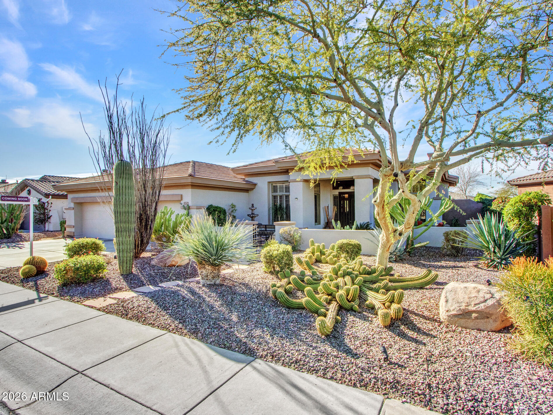 NEW ROOF INSTALLED  3-17-2026
Tucked inside the guard-gated Anthem Country Club, this beautifully maintained Bennington model offers the perfect blend of comfort, style, and effortless Arizona living. With 2 bedrooms, 2.5 baths, plus an enclosed third bedroom or office, this home lives larger than expected and is ideal for both full-time and seasonal living.
Inside, the spacious great room is highlighted by 12-foot ceilings, creating an open, airy feel that's perfect for entertaining or relaxing at home. The updated kitchen features painted cabinetry, quartz countertops, a built-in GE Monogram refrigerator, and a custom bar area--thoughtfully designed for both everyday living and hosting friends. Step outside to a secluded and quiet backyard oasis, where the large enclosed setting ...... creates a wonderful sense of privacy--perfect for intimate relaxation or memorable gatherings with family and friends. The private Pebble Tec pool with waterfall, built-in gas BBQ island with refrigerator, Kiva fireplace, and elevated paver seating area make this space ideal for entertaining or unwinding under the desert sky. A gated entry courtyard with a tranquil water feature sets a welcoming tone from the moment you arrive.
Recent updates provide peace of mind, including new HVAC in 2023, a 2021 water heater, half the roof replaced in 2023 (remaining section approximately 10 years old), and SunRun leased solar installed in 2023. The 3-car garage is equipped with epoxy flooring, built-in cabinets, and a mini-split system, making it functional year-round.
Additional features include plantation shutters, surround sound, and outdoor speakers, all enhancing the home's comfort and livability.
This is a home that has been thoughtfully updated, lovingly cared for, and perfectly positioned to enjoy everything Anthem Country Club has to offer golf, amenities, and an unmatched sense of community.