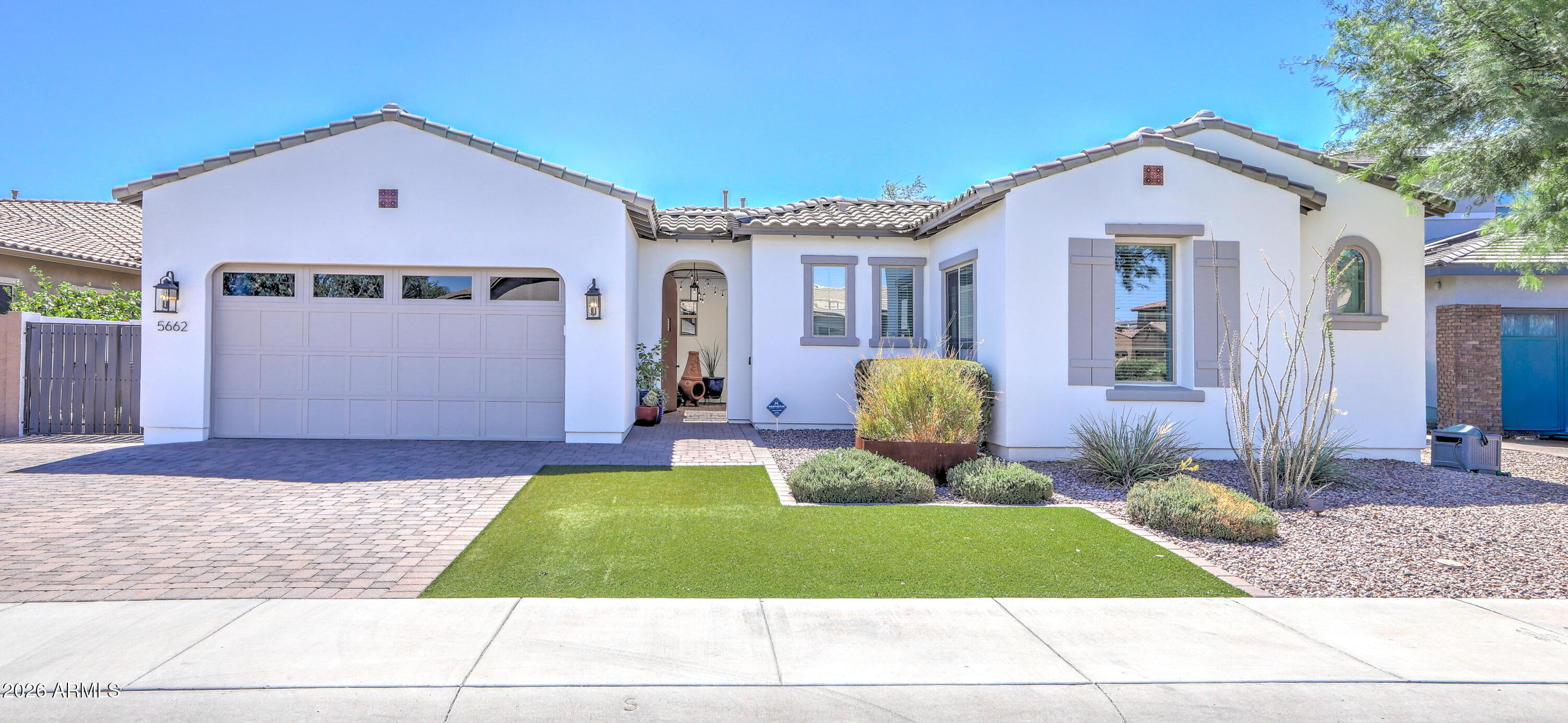 HIGHLY UPGRADED SINGLE LEVEL GILBERT GEM!  Beautifully appointed with timeless modern elevation, this 3095 sf split-plan features soaring ceilings, spacious rooms and exceptional designer finishes throughout!  The nucleus is the showstopping, professionally crafted chef's kitchen, part of wide open great room, boasting approx $125K in upgrades w/furniture-quality shaker cabinetry, quartz countertops, oversized accent island, premium appliances, pendant lighting, and stunning custom tile backsplash. The luxurious primary suite, w/spa-inspired bath and expanded walk-in closet provides the essence of relaxation. AND MORE!  3-car tandem garage, quiet premium interior lot, private courtyard entry, extended covered patio, dreamy spa, oversized backyard.  PLUS!  Reciprocity w/Seville Country Club for additional fee allows use of their community facilities like pool, pickelball, gym.   Also Community park, shopping, restaurants, all close by. SEE DOC TAB FOR A COMPREHENSIVE FEATURES LIST!