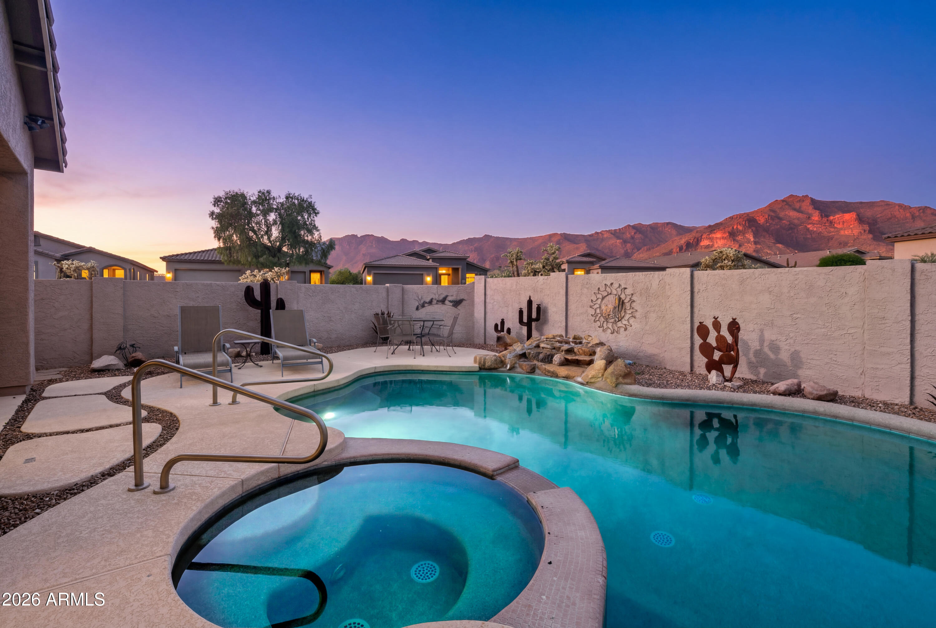 WOW! FURNISHED/TURN KEY Home with Heated Pool and In-Ground Spa on a Premium Corner Lot with Stunning MOUNTAIN VIEWS! Well Maintained Home with TONS of Natural Light, Open Floor Plan, Granite Counters, Hickory Wood Cabinets & More! You will love this home With LOW, LOW HOA! You will also appreciate the NEW ROOF (2024), NEW Pool Heater (2021), NEW Stainless Steel Refrigerator. This home is perfect for your new home or your new seasonal home. ***Conveniently Located, close to WORLD CLASS HIKING and Gold Canyon Golf Resort, which offers two 18-hole Championship golf courses (Dinosaur Mountain and Sidewinder) and Expansive PATIO DINING with amazing golf and mountain views! ***Nature lovers will ENJOY the.... ....nearby 2.9 million acres of Tonto National Forest wilderness, hiking, off-road trails plus four beautiful, pristine lakes too! Conveniently located just 35 minutes from Sky Harbor Airport and 20 minutes from Mesa Gateway Airport and San Tan Village Shopping & Dining! ***You'll LOVE the GOLD CANYON LIFESTYLE!