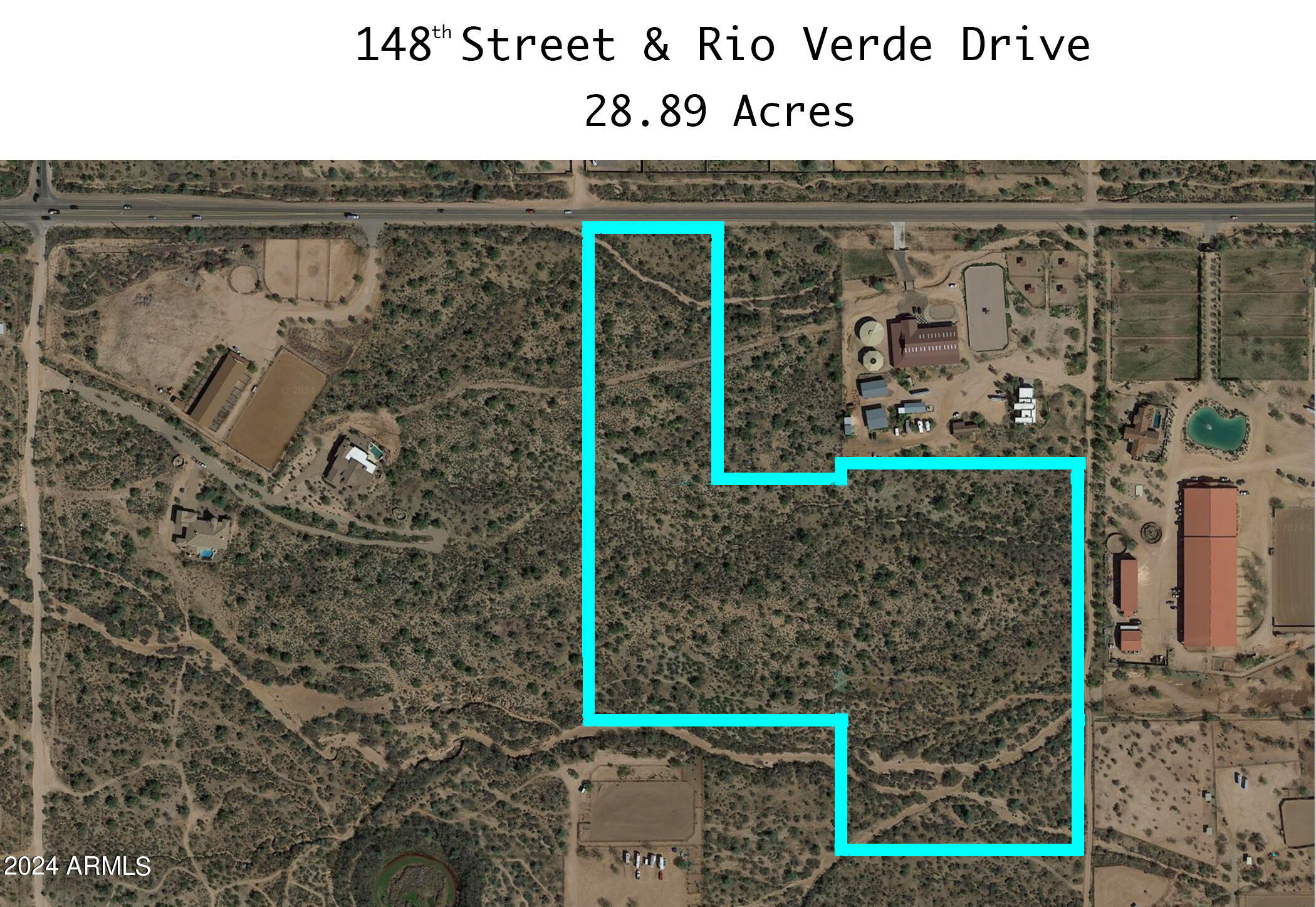 Fabulous 28.89 acres ( 3 parcels) with Rio Verde Frontage. Rare large parcel in an Excellent location. Fantastic views and multiple great building sites. Build your Dream Ranch or Estate amongst beautiful large ranches. Paved road to 148Th Street with one parcel fronting PAVED Rio Verde Drive. ALL CORNERS ARE STAKED AND FLAGGED. Seller will not sell parcels separately. Great producing wells in the area.