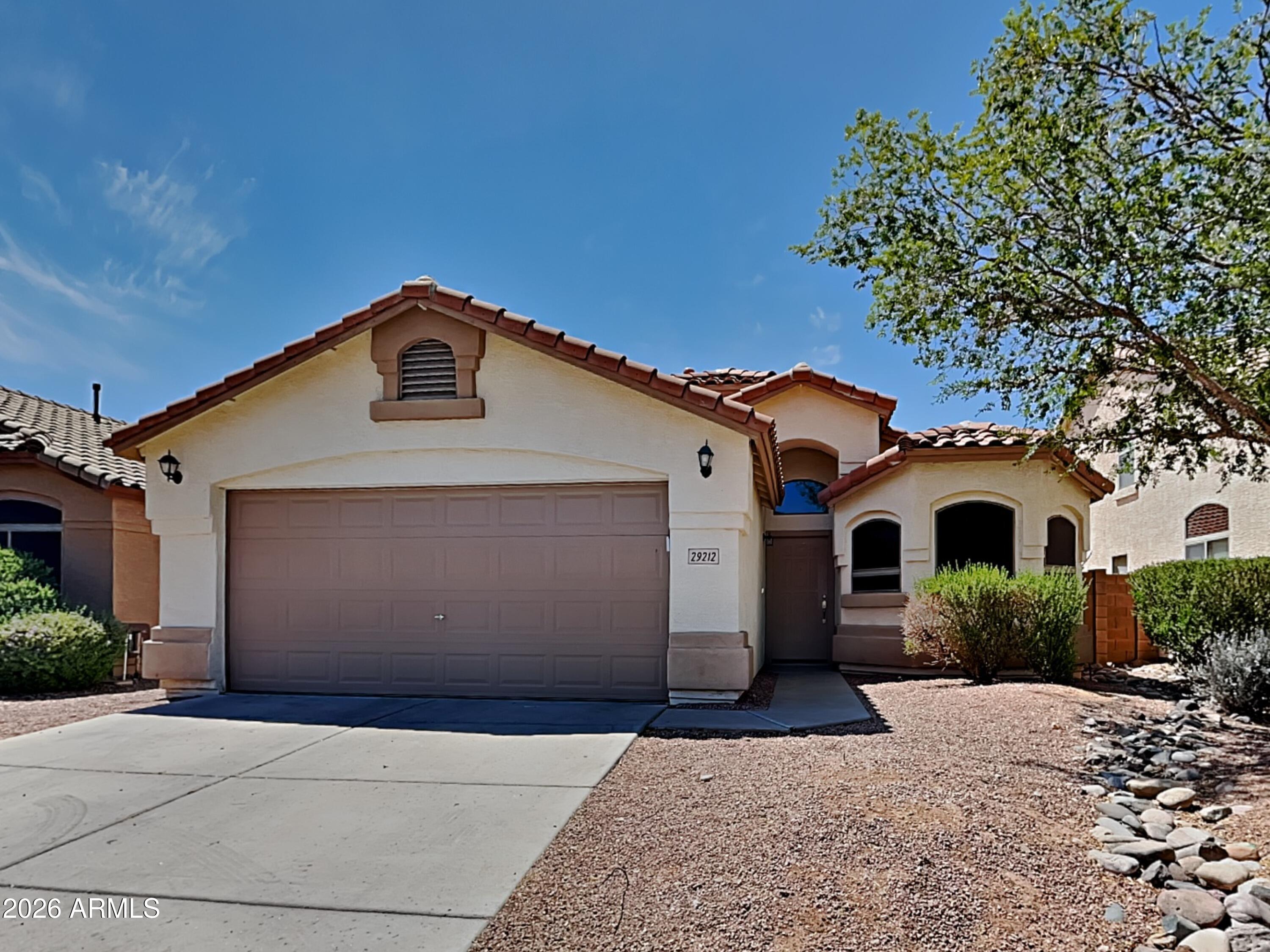 Beautifully maintained single-level home in North Phoenix's desirable Dynamite Mountain Ranch! Near I-17 & Loop 101, enjoy quick access to Norterra dining/shopping & TSMC. Inside features a bright, open great room with vaulted ceilings. Kitchen boasts stainless steel appliances & ample cabinets. The primary suite offers dual sinks, separate tub/shower, walk-in closet & backyard access. Enjoy AZ living with a low-maintenance backyard, covered patio & storage shed. 2-car garage includes built-in cabinets. Perfect for first-time buyers, downsizers, or investors.