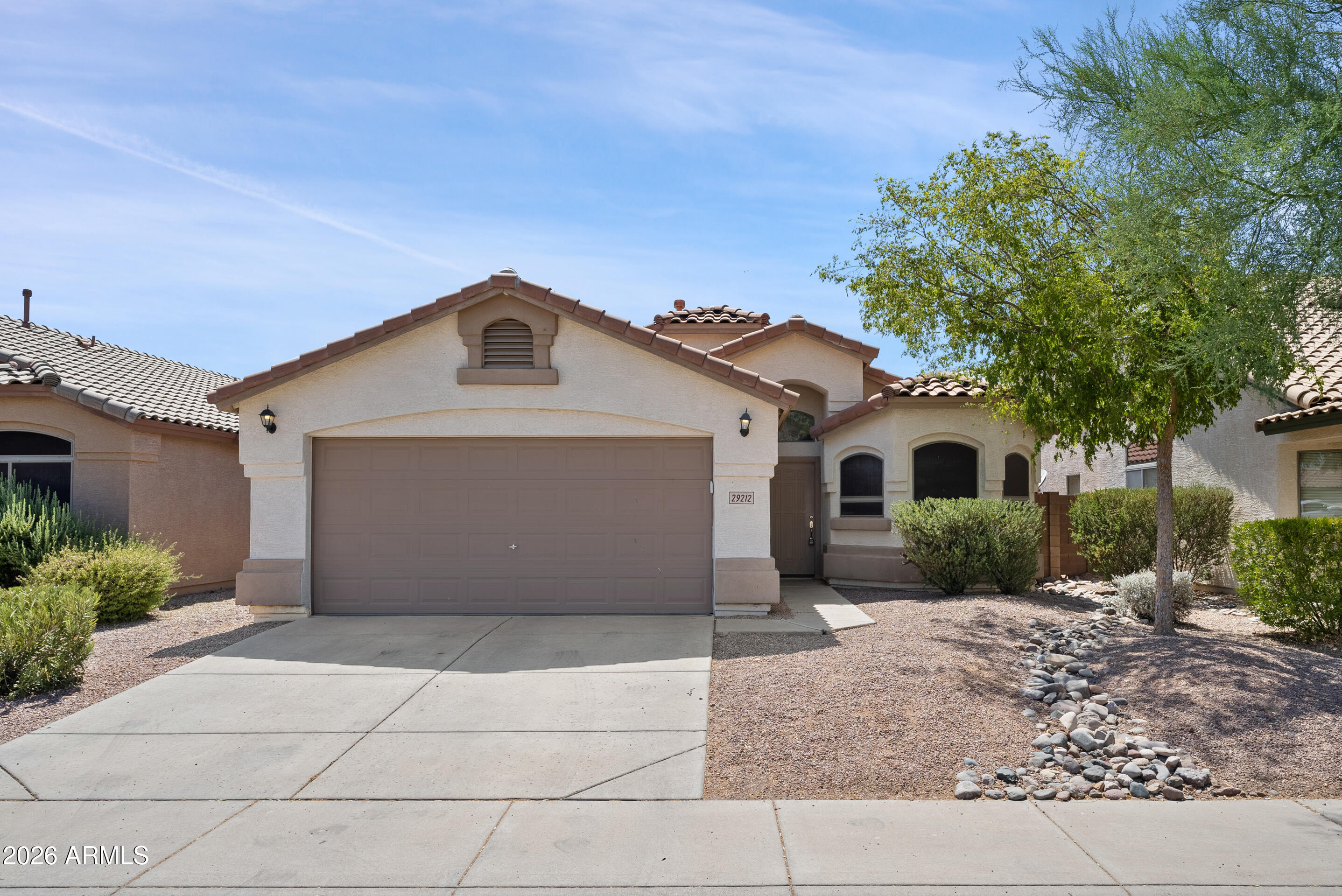 Beautifully maintained single-level home in North Phoenix's desirable Dynamite Mountain Ranch! Near I-17 & Loop 101, enjoy quick access to Norterra dining/shopping & TSMC. Inside features a bright, open great room with vaulted ceilings. Kitchen boasts stainless steel appliances & ample cabinets. The primary suite offers dual sinks, separate tub/shower, walk-in closet & backyard access. Enjoy AZ living with a low-maintenance backyard, covered patio & storage shed. 2-car garage includes built-in cabinets. Perfect for first-time buyers, downsizers, or investors.