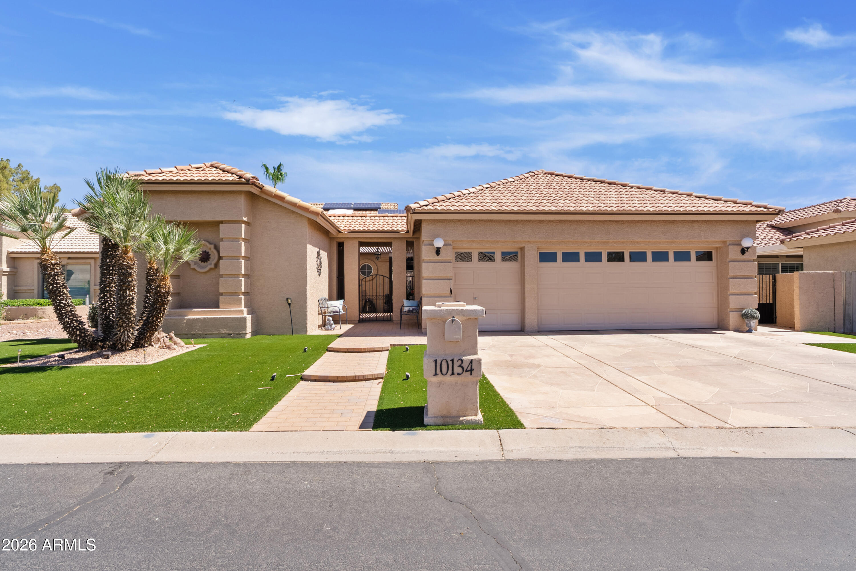 You will want to see this beautiful 2300 SF Barcelona located within the Sun Lakes gated community of Oakwood. At the curb you realize this home is special. A covered front patio adjacent to a private Casita is perfect for guests or hobbies. Inside the main house you'll discover upgraded new vinyl plank flooring throughout with updated kitchen cabinetry with quartz counter tops. The Primary suite has been remodeled featuring flooring, beautiful shower and standalone tub connected to a spacious closet. Featuring amazing resort style rear yard with pool, putting green and cook station connected with  extensive cobblestone deck is perfect for fun & entertaining. Large garage for cars & golf cart.  Sun Lakes is an active adult community designed for it's location, activities and friends.