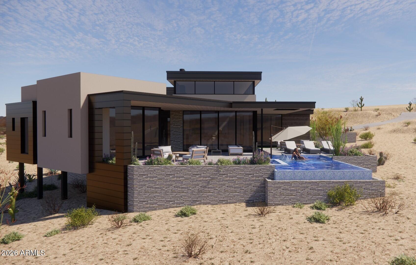 A phenomenal opportunity to create a truly bespoke hillside desert retreat within the prestigious, guard-gated Eagles Nest community. This expansive homesite captures breathtaking panoramic views of the surrounding Sonoran Desert, the iconic Four Peaks, and the renowned Fountain Hills Fountain. Set within this exclusive enclave of custom estates, Eagles Nest offers a rare blend of serenity and refinement, yet just minutes from world-class golf, scenic hiking trails, upscale shopping and dining, and the vibrant art and cultural experiences that define Fountain Hills living.
Included with the property are plans for a striking contemporary residence designed by the acclaimed PHX Architecture. Thoughtfully conceived to complement the natural landscape, the design features open-concept living spaces, dramatic floor-to-ceiling glass, and a seamless indoor-outdoor flow. Bring this vision to life with Weber Construction, renowned for their outstanding craftsmanship and meticulous attention to detail, or select your own builder to create a home that reflects your personal style and vision.

This is an invitation to build something truly opulent, intentional, and uniquely yours.