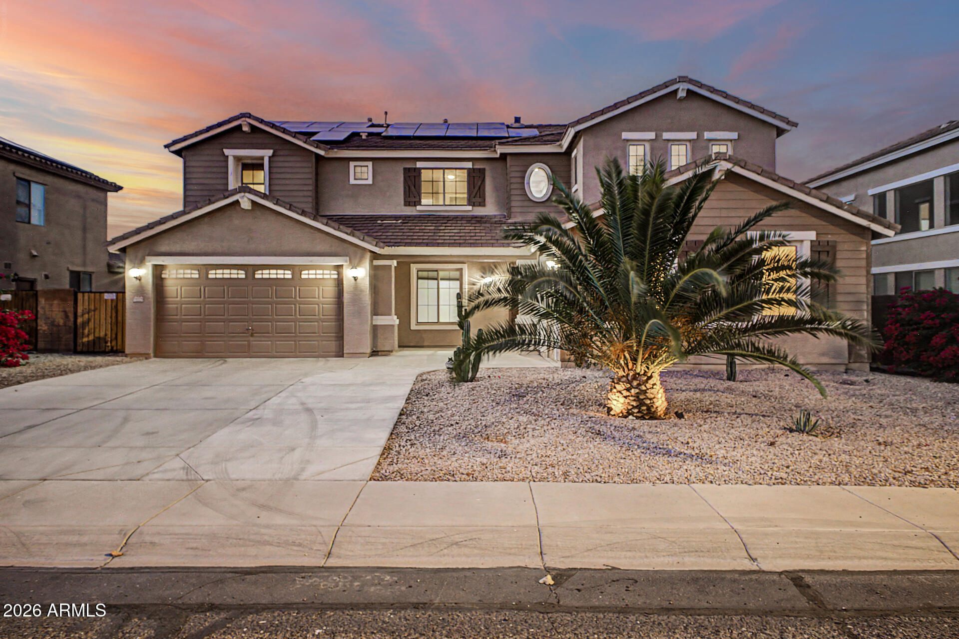 Wow! Live your best life in this beautifully upgraded 5-bedroom home featuring a 3-car garage and solar panels for added energy efficiency and savings. Designed with both comfort and entertaining in mind, this gem offers multiple living spaces, including an inviting living room with soaring ceilings and picture windows, a dedicated den/office, and a harmonious great room with a clear view of the backyard. Gourmet kitchen boasts mosaic tile backsplash, stainless steel appliances, granite counters, abundant cabinetry adorned with crown moulding, a pantry, and a center island with a breakfast bar. Large primary retreat showcases an elegant ensuite equipped with a garden tub, a designer tile shower, and a walk-in closet. PLUS! You'll also love the sizable loft, along with the bonus room. Wonderful backyard is thoughtfully made for year-round enjoyment, complete with a covered patio, built-in BBQ, pergola, and a refreshing pool. This value is sure to impress!