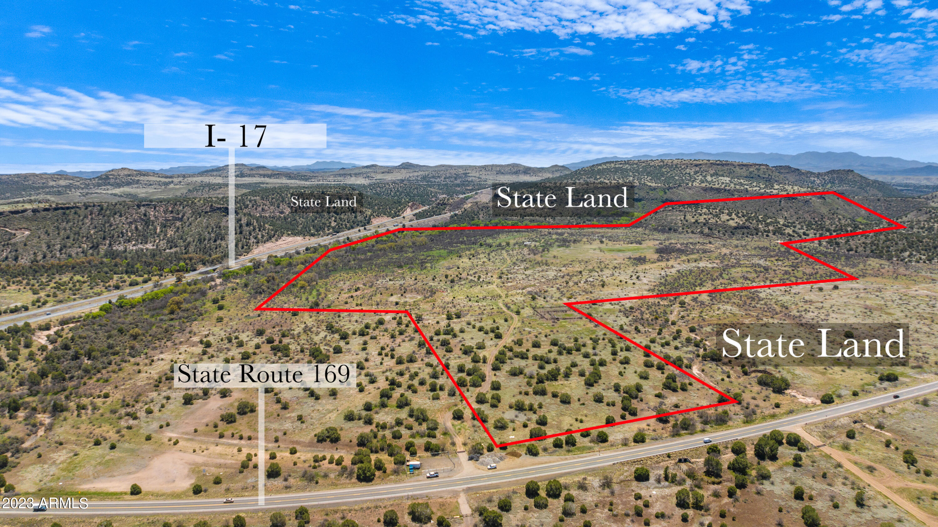 This 195 Acres located near the corner of 169 & I-17 is centrally located in the heart of Arizona. Just 30 minutes from Prescott Valley & 15 minutes from Camp Verde, this is some of the most beautiful land you will find with unlimited potential. Surrounded by National Forrest on two sides this rare 195 acre
jewel has 3 commercial wells, 1 residential well, a pond & a Cienega creek that runs thru the property & is fed by a natural spring. Fully fenced with 12 acres that border Hwy 169. Whether you are looking for your own family compound, a horse or cattle ranch or investment/development opportunities are endless. Hay was grown on it at one time.