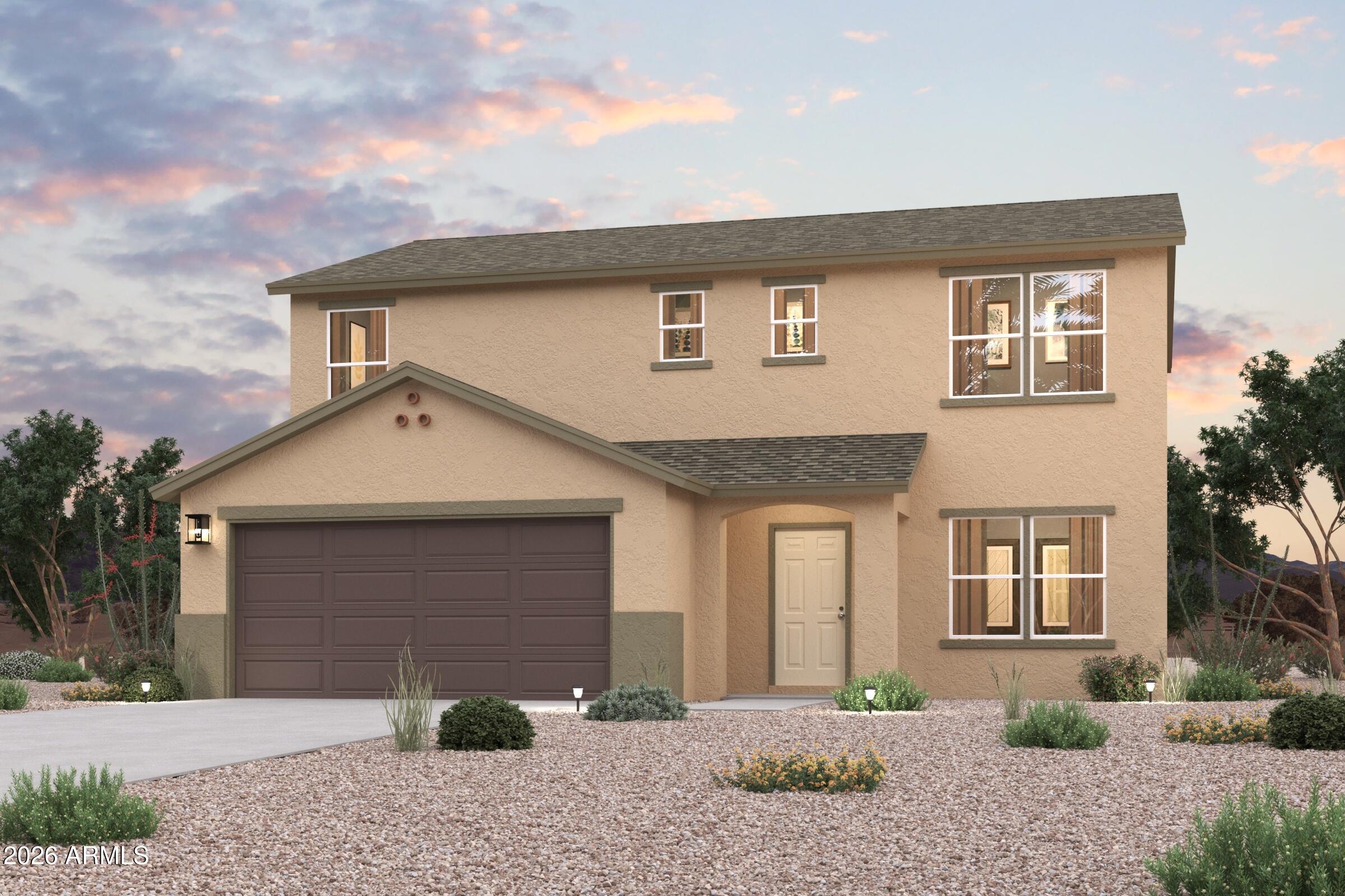 Discover Your Dream Home in the Coolidge Gateway Manor! Introducing the Sage Floor Plan! This thoughtfully designed two-story home combines modern convenience with elegant features. The main level has an open-concept layout, ideal for seamless living and entertaining. The spacious great room flows effortlessly into the dining area and a contemporary kitchen, equipped with quartz counters and LG appliances. A versatile flex space on the main level can be tailored to suit your needs, whether as a home office or additional living area. There is also a bedroom and a full bathroom in the main. Upstairs is a primary suite that offers a walk-in closet and an en-suite bathroom with a double vanity. The other 3 bedrooms each have walk-in closets.