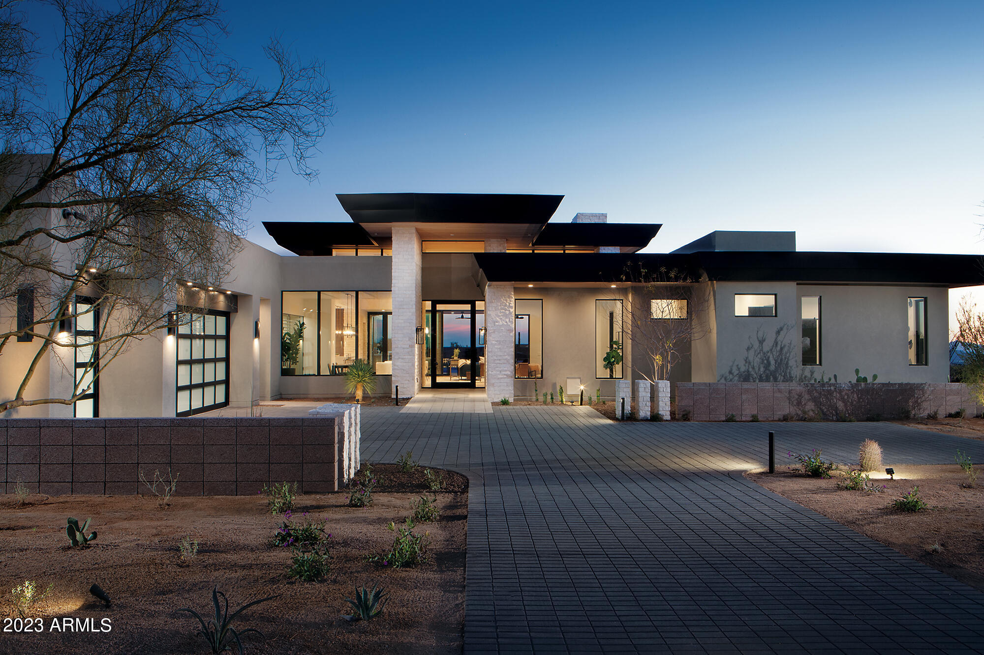 Built by custom home builder Sonora West Development and designed by Swaback Architects, this 4800 Model sits on one of the best private view lots and will be finished in Jan 2025. It's 5,400/sf single level open Great room floor plan has 4 bedrooms (or 3 bedrooms with Office with a full bath), bonus/game room, fitness room, 4 full and 2 half baths and a 3 car garage. It features Sub-Zero & Wolf appliances, pool, and front & back landscape. Solitude is located just south of Pinnacle Peak with mountain and city light views. Photo shown is a different but same model of completed home.