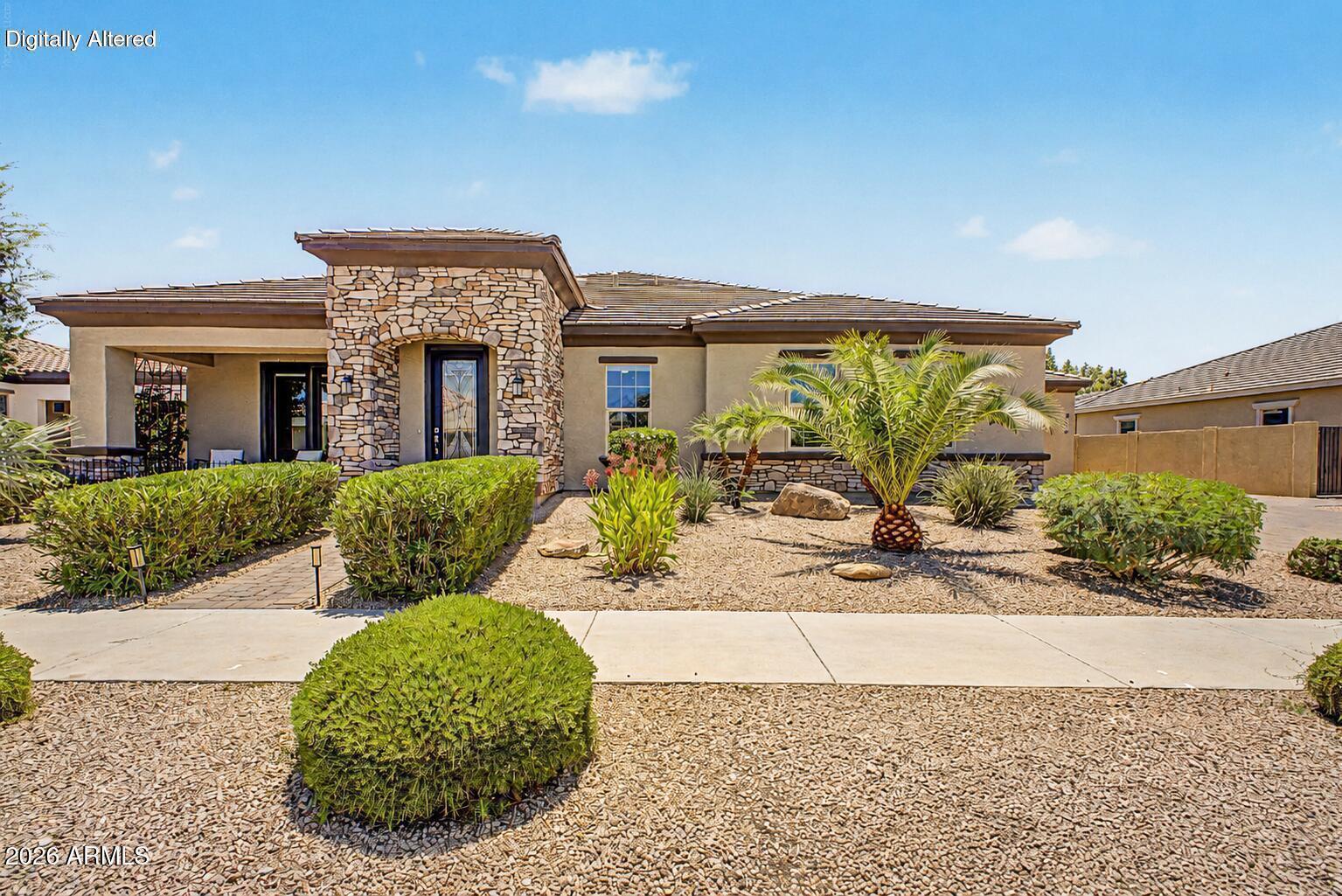 This is the home you have been waiting for! Feel right at home as you pass the cozy porch and enter through the beautiful leaded glass front door. This 3,057 sqft home offers 4 bedrooms plus a den, 3 bathrooms, a formal dining room/living room (currently set up as a game room), an amazing great room, a large kitchen with quartz counters, a new backsplash, a double oven, a gas cooktop, and custom pendant lighting. The primary bathroom has a separate soaking tub, oversized shower, and 2 walk-in closets. One of the guest bedrooms has its own en-suite bathroom. Open up the multi-slider patio door and step out to a custom-designed pool, private putting green, and enjoy the privacy of having no home behind you! PLUS 4 car garage! So much to love about this home! Go by and fall in love!