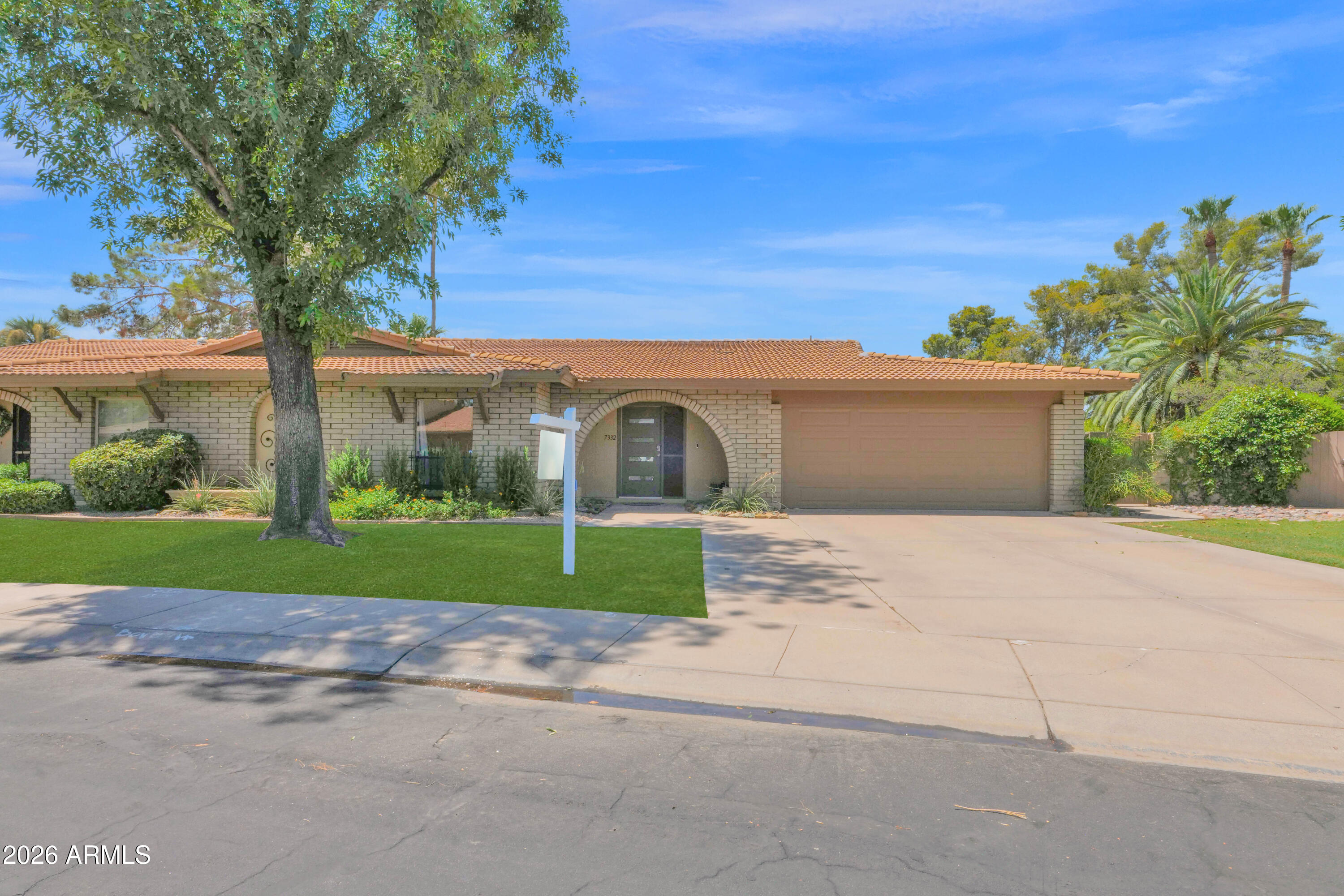 Beautifully updated 2169 sf single level McCormick Ranch gem with three bedrooms and two bathrooms.  The home has an open and flowing floor plan with high ceilings, wood like porcelain tile floors, newer fixtures, and an updated kitchen with quartz counters, solid wood custom shaker cabinets, and high end appliances.  Both the primary bathroom and secondary bathroom have both been very nicely remodeled. The primary bedroom is generously sized and features a large walk in closet as well as a second closet.  The second bedroom is also large.  Third bedroom is split. Back yard is fantastic and park like, is one of the largest in the subdivision, and has wonderful paver patios, a built in barbecue, fire pit, and a nice turf putting green. This community has tennis courts, and a community pool.