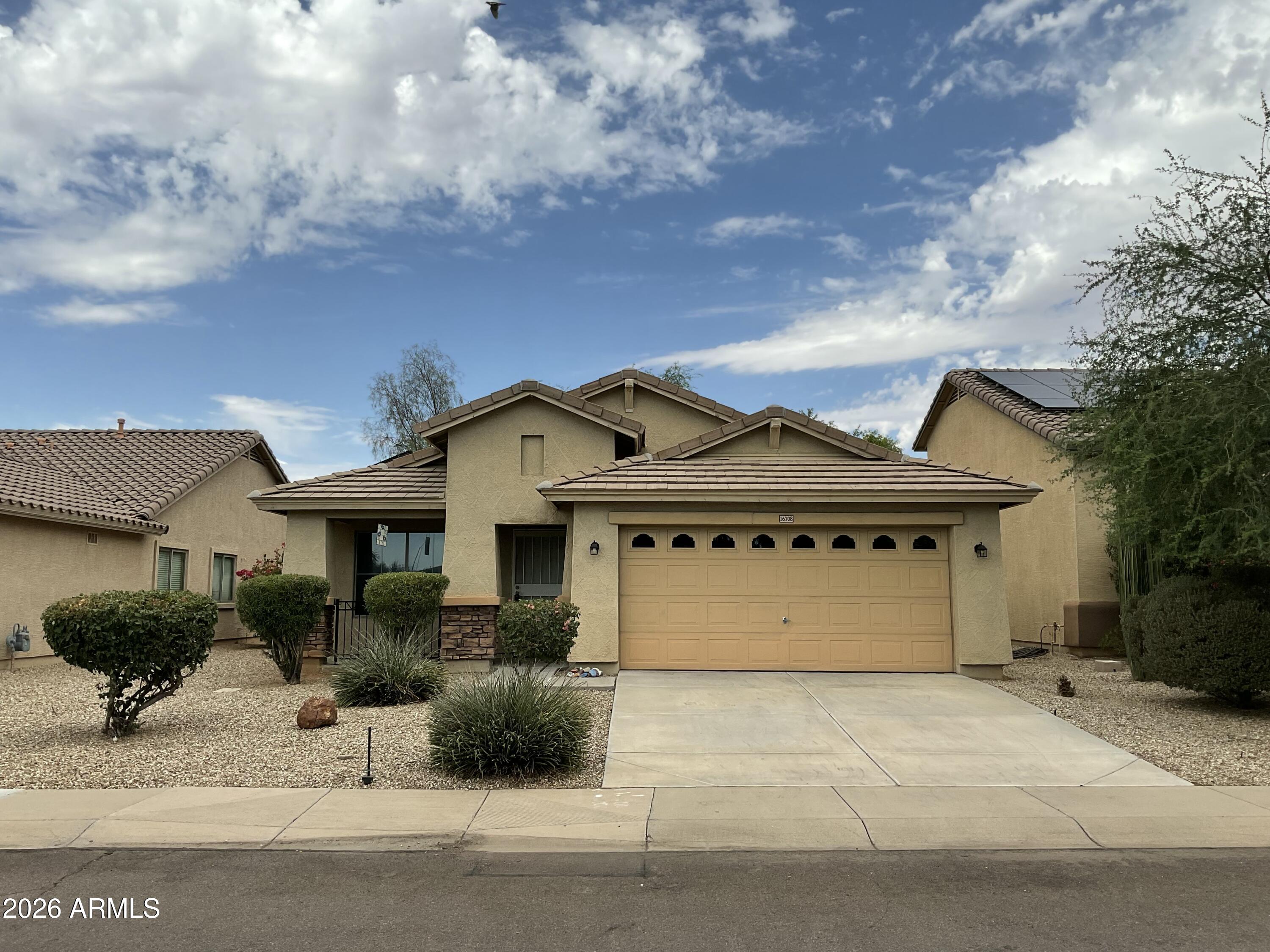 Ready to call Surprise ''Home?'' Welcome to this charming 3-bedroom, 2-bath home in the heart of Surprise, Arizona--where you will find comfort, convenience, and AZ beauty all in one! This home is conveniently located close to pool ammenities, shopping, schools and medical. Communting to freeway -close to 303 and only 35mi to Downtown Phoenix. Solar system, AC replaced in 2021, ADA 2nd bathroom able to accomodate a WC w/step-in shower, spacious backyard, newer water heater, washer/dryer included, and LOW HOA fees!
