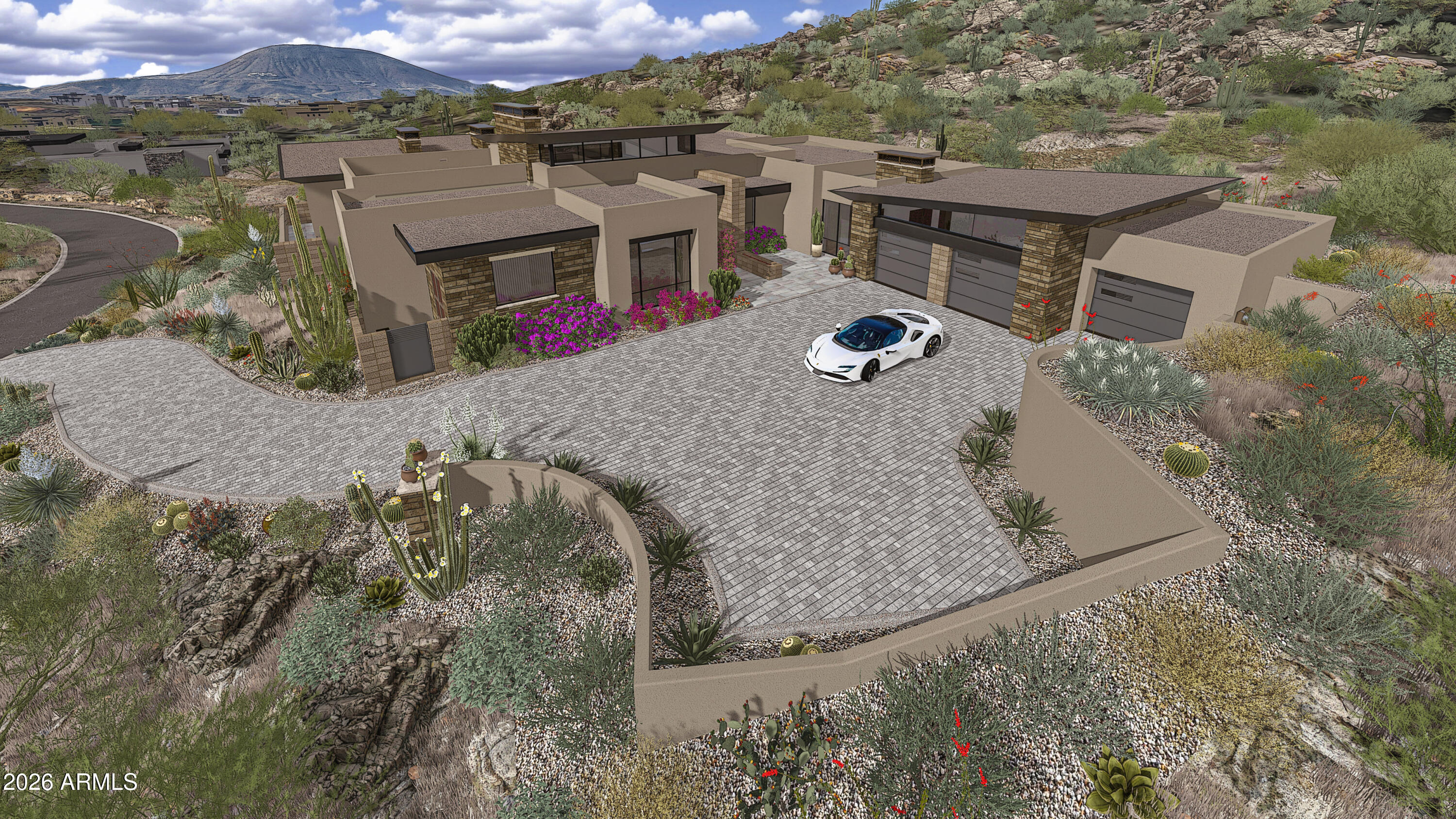 An exceptional new custom home in the prestigious Saguaro Forest village of Desert Mountain, thoughtfully designed by Graffin Design and to be built by Black Stone Development. Positioned on a premier homesite, this residence offers expansive mountain views, ultimate privacy, and seamless indoor/outdoor living.
Spanning 7,035 sq. ft. livable with 5,285 sq. ft. on the main level and 1,750 sq. ft. on the lower level, the home is designed for both everyday comfort and elevated entertaining.
The heart of the home is a dramatic great room that opens effortlessly to the outdoor living areas, creating a true desert lifestyle experience. The adjacent chef's kitchen is complemented by a scullery and morning kitchen, offering both functionality and clean presentation for entertaining. A dedicated wine room and beverage areas further enhance the home's hospitality focus.

The primary suite is a private retreat, complete with its own lounge, spa-inspired bath, expansive closet space, and direct access to a secluded patio. A rare highlight is the inclusion of a private sauna, steam shower, and cold plunge, creating a true in-home wellness experience.

The home features 5 bedrooms, including well-separated guest suites that provide privacy and comfort. Additional spaces include a study/office, master closet connected laundry, and flexible living areas designed for modern lifestyles.

Outdoor living is exceptional, with multiple covered patios, outdoor dining, and lounge spaces positioned to capture views while maintaining privacy. A fire feature anchors the exterior gathering space, making it ideal for year-round use.

Additional features include a 4-car garage, ample storage, and thoughtful service elements such as a dumbwaiterconnecting levels for convenience and functionality.

This home represents a rare opportunity to own a well-executed, architecturally refined desert estate--combining clean design, resort-level amenities, and the craftsmanship of one of Desert Mountain's most experienced builder/designer teams.

Full golf membership is available.