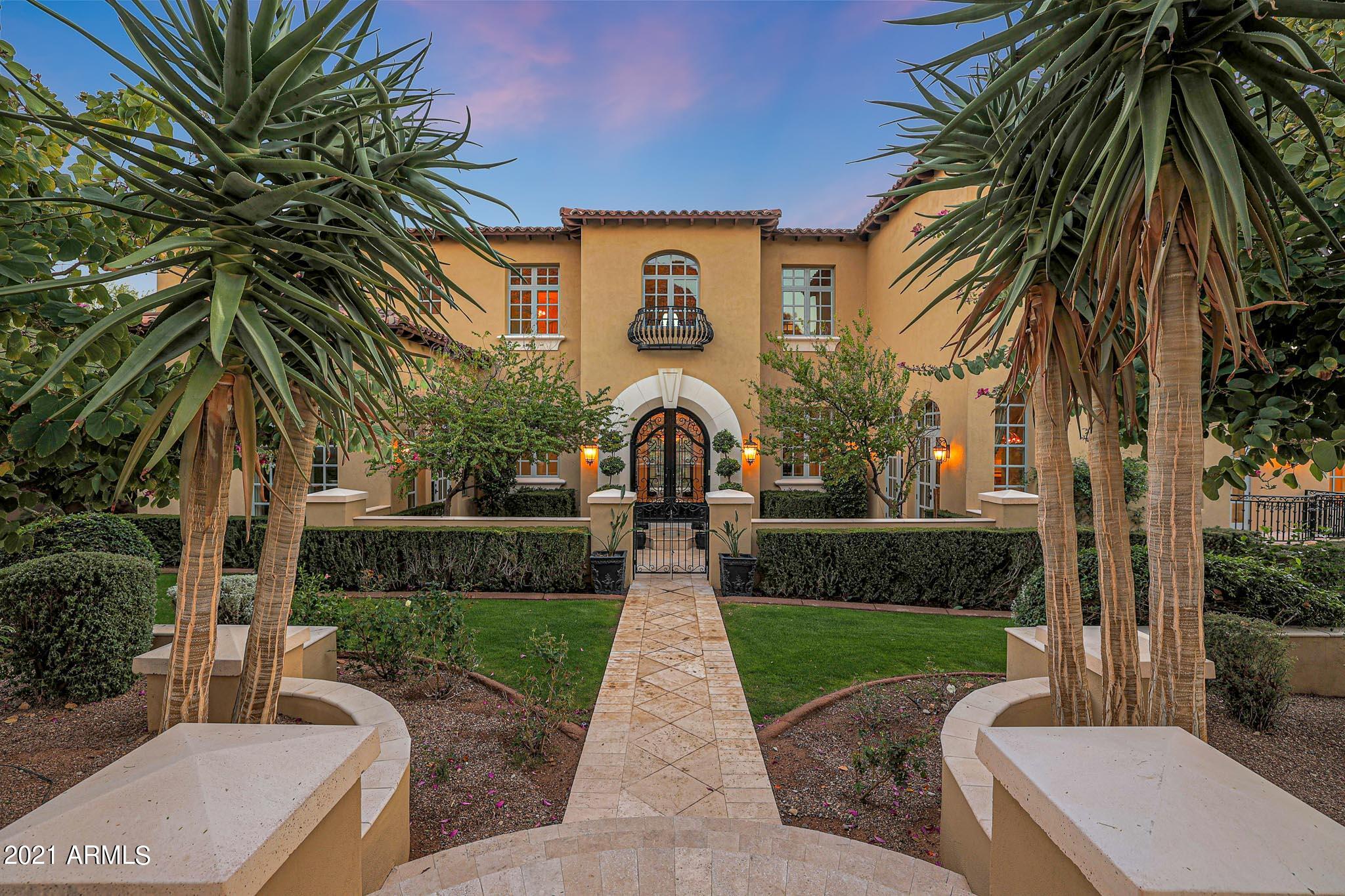 Spectacular custom, formal Mediterranean home located on elevated lot in the Parks neighborhood at Silverleaf! Adjacent to mtn preserve, this home combines all that is sophisticated & elegant, in a light and refreshing European style. From the grand foyer, you look through two story windows to a peaceful garden setting complete with shaded terraces, outdoor kitchen & entertaining areas, fireplaces & pool/spa. Inside, every room is inspired perfection. Kitchen includes cream cabinets with marble countertops, top of the line appliances, huge pantry and storage area, warm and inviting family room, separate cozy breakfast nook w/coffee bar & beverage frig. Also includes media room, private office & separate guest house! Storage room in lower garage can be removed to provide 6 car parking