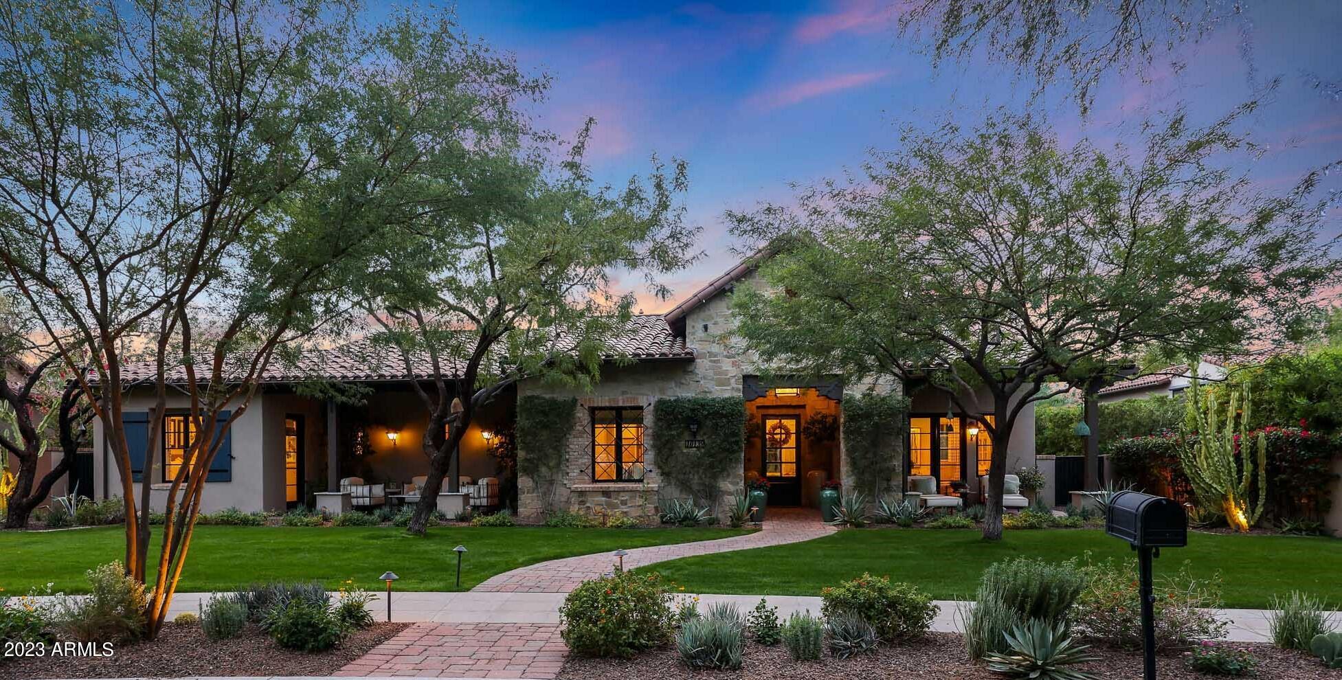Exquisite Silverleaf Verandah home right on Acacia Park in ''Parks at Silverleaf'' is on a large lot w/Mesquite trees & mtn views! Beautifully remodeled, this sought after Plan 5, w/MBR on main floor, features wood plank floors, high beamed ceilings, custom fireplace, Central Vac, office off main entrance, gorgeous kitchen w/Quartz countertops,  double ovens & Viking appliances. Beautiful upgrades by current owner include: custom vent covers, cabinets in front office, built-in China cabinets in dining room, custom draperies t/o, completely redone backyard including BBQ area w/pizza oven & new countertops, all new decking, resurfaced pool & jacuzzi, new pool tiles, new bricked courtyard off MBR, new bricked courtyard off Fam Rm w/pots & fountain, all new lightening, new H2O softener, wood beams in MBR,  window treatments/awnings, woodwork in front BR, crown molding & wainscoting t/o, upper glass kitchen cab's, plantation shutters, Dutch doors in laundry room and 2nd floor casita suite redone w/new wood beam, bricked walls & lighting.