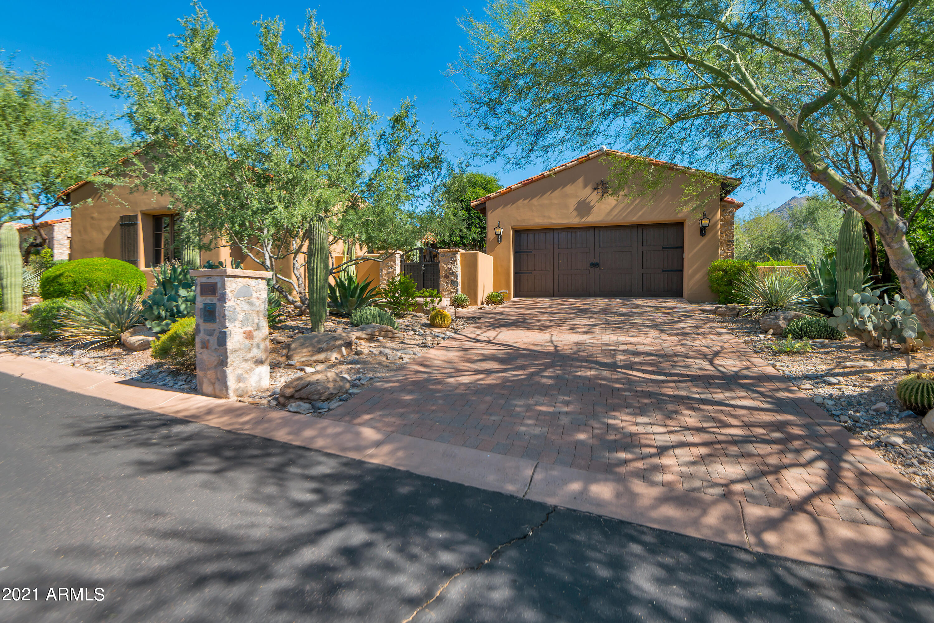 Highly sought after single level Plan 1 Silverleaf Casita situated on a Premium lot that is walking distance to the Silverleaf Clubhouse.  This home boasts incredible Mountain Views, Great Room style floor plan with ZERO interior steps, a spacious Primary bedroom with Mountain Views, Ensuite Guest Bedroom, Office, Media Room and a Detached Guest Casita. Wood flooring, granite counter tops and beautiful glass backsplash in the kitchen with top end appliances, over-sized Sub Zero refrigerator and under counter wine frig, butler's pantry w/sink and additional wine frig are some bonuses. Heated pool, spa w/ remote open & close pergola and built-in BBQ welcome you into this lovely home as you enter the front courtyard. Back patio offers incredible Mountain Views and backs to large grass area